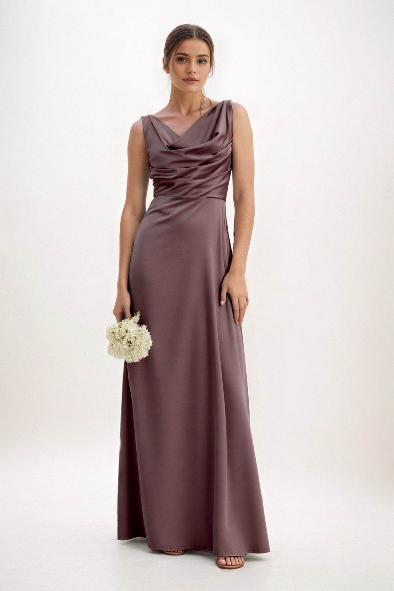 A-Line Maxi Luxe Satin Bridesmaid Dress CB0853 - COCOMELODY