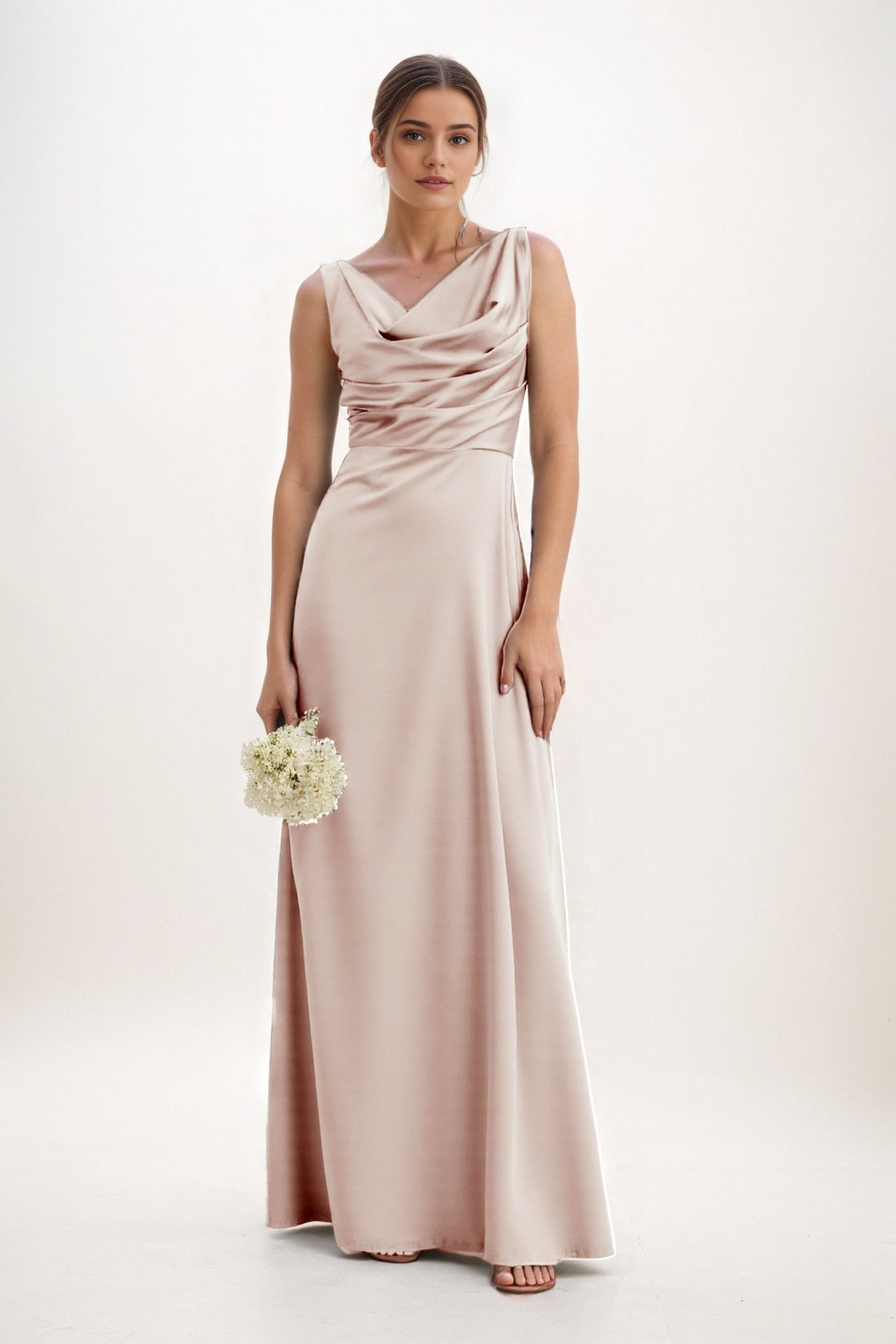 A-Line Maxi Luxe Satin Bridesmaid Dress CB0853