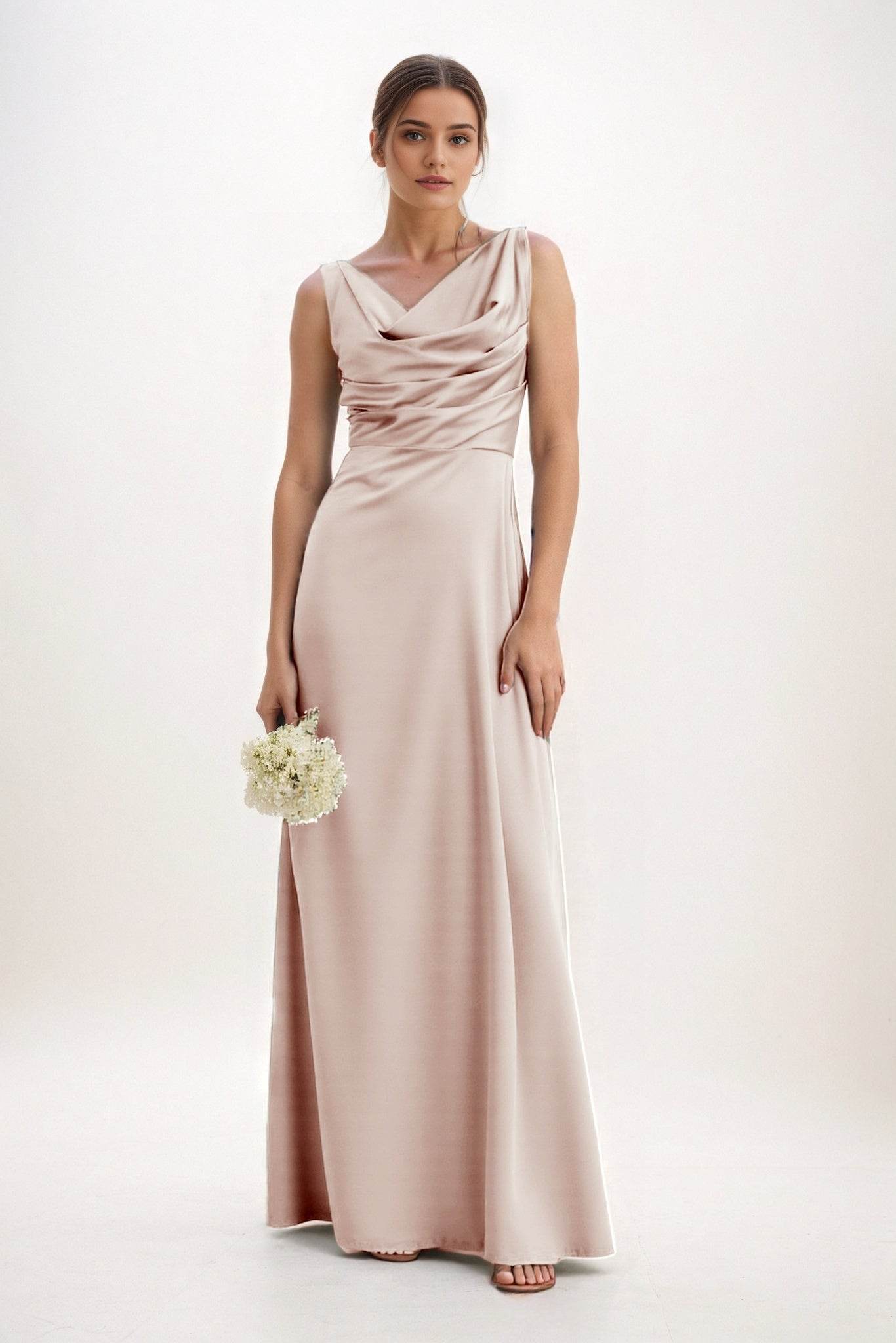 A-Line Maxi Luxe Satin Bridesmaid Dress CB0853 - COCOMELODY