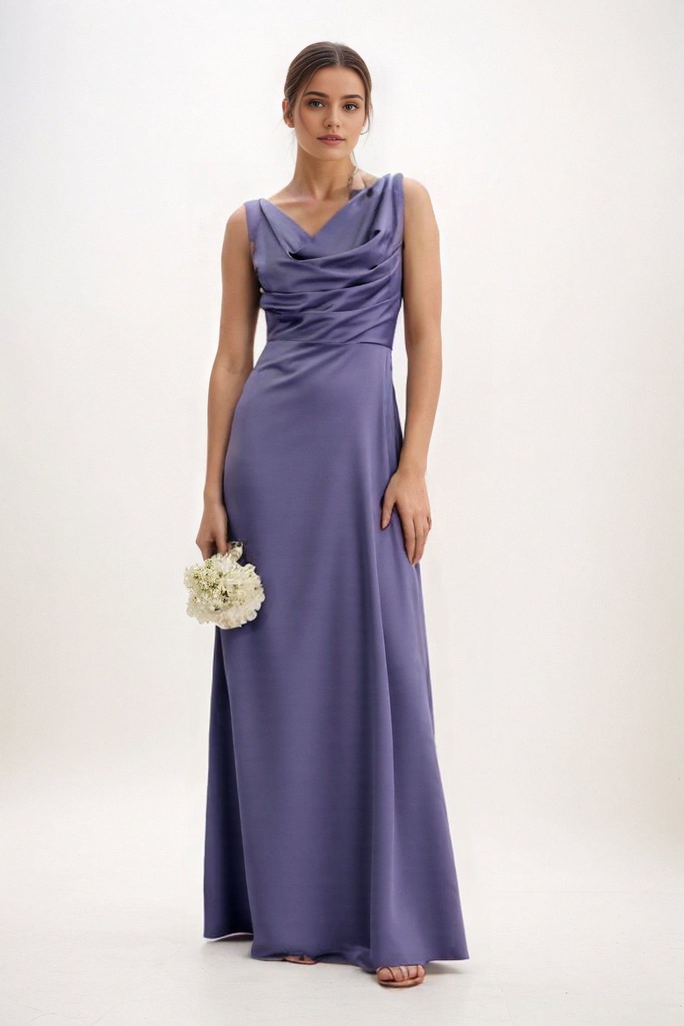 A-Line Maxi Luxe Satin Bridesmaid Dress CB0853