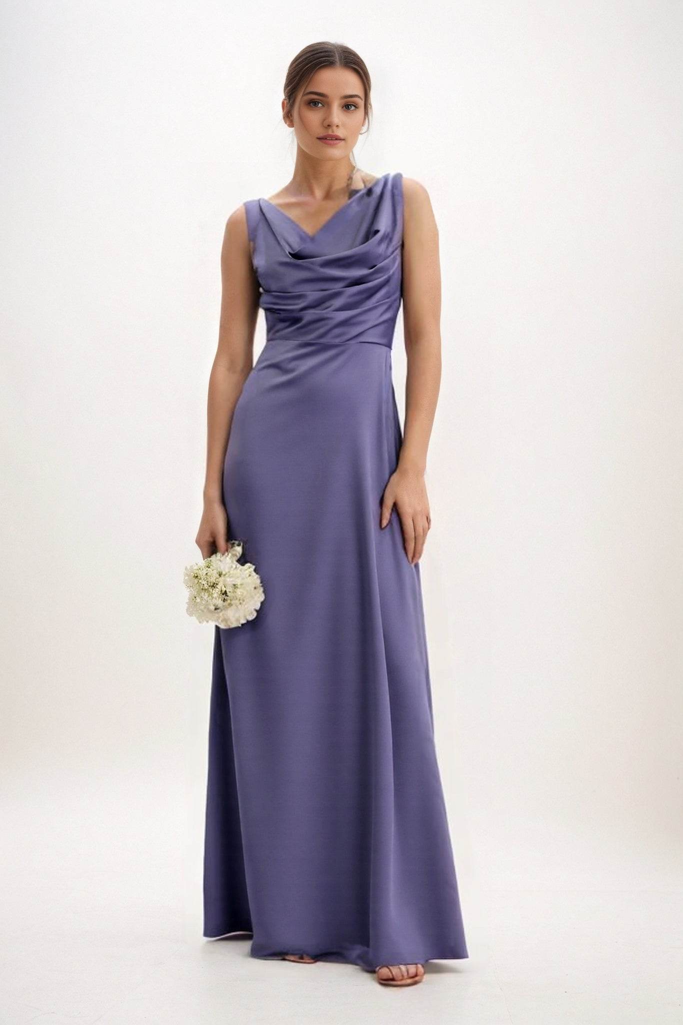 A-Line Maxi Luxe Satin Bridesmaid Dress CB0853 - COCOMELODY