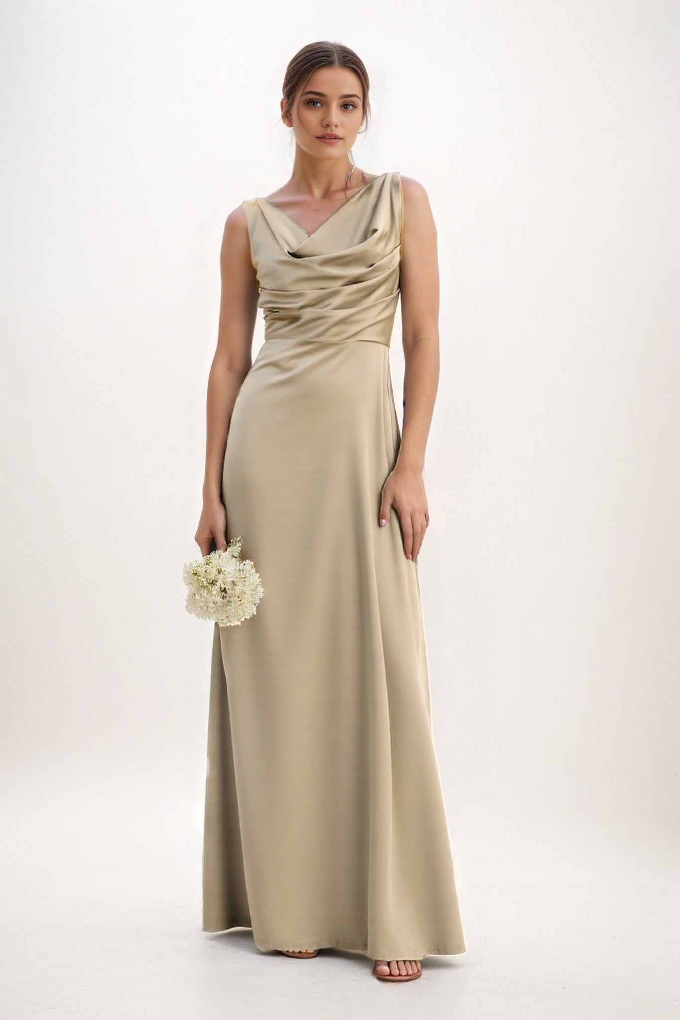 A-Line Maxi Luxe Satin Bridesmaid Dress CB0853
