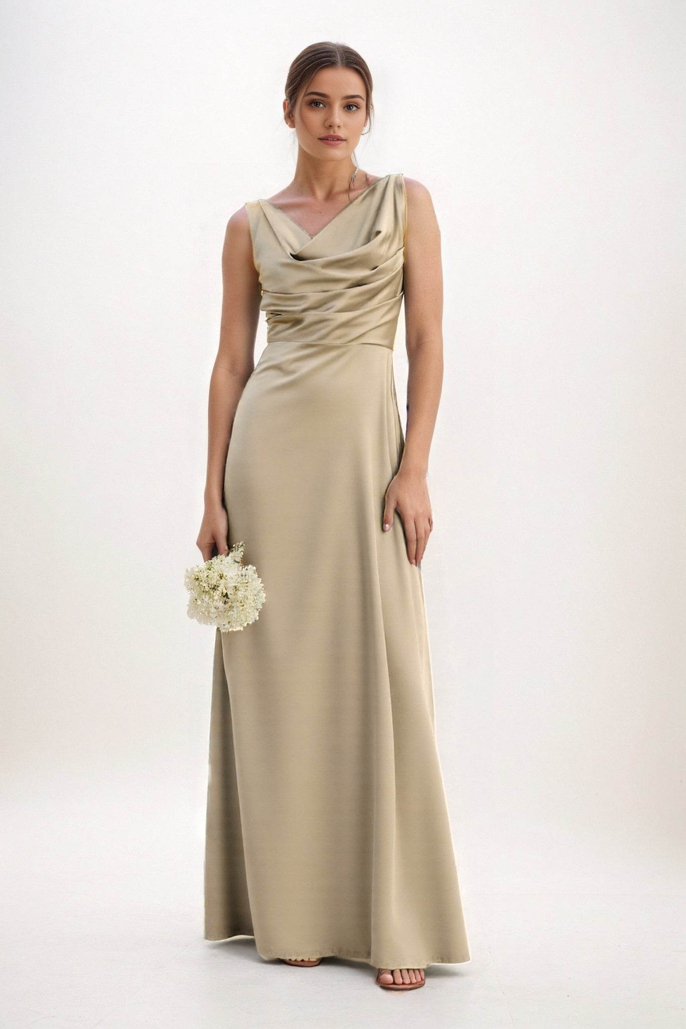 A-Line Maxi Luxe Satin Bridesmaid Dress CB0853 - COCOMELODY