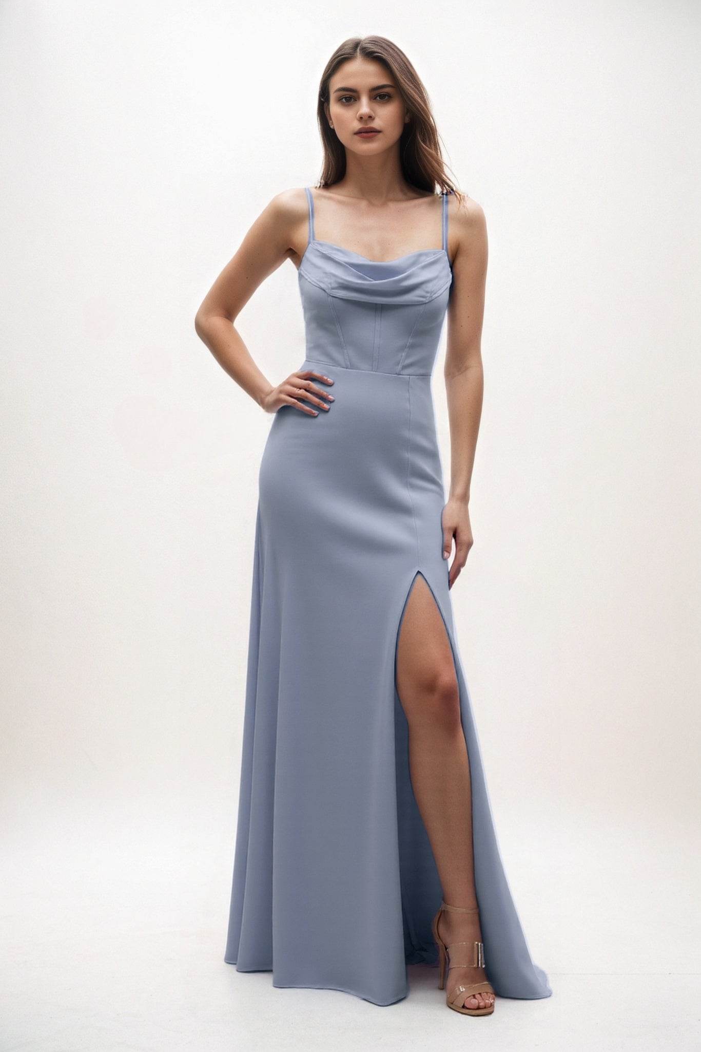 Sheath-Column Maxi Chiffon Bridesmaid Dress CB0855 - COCOMELODY