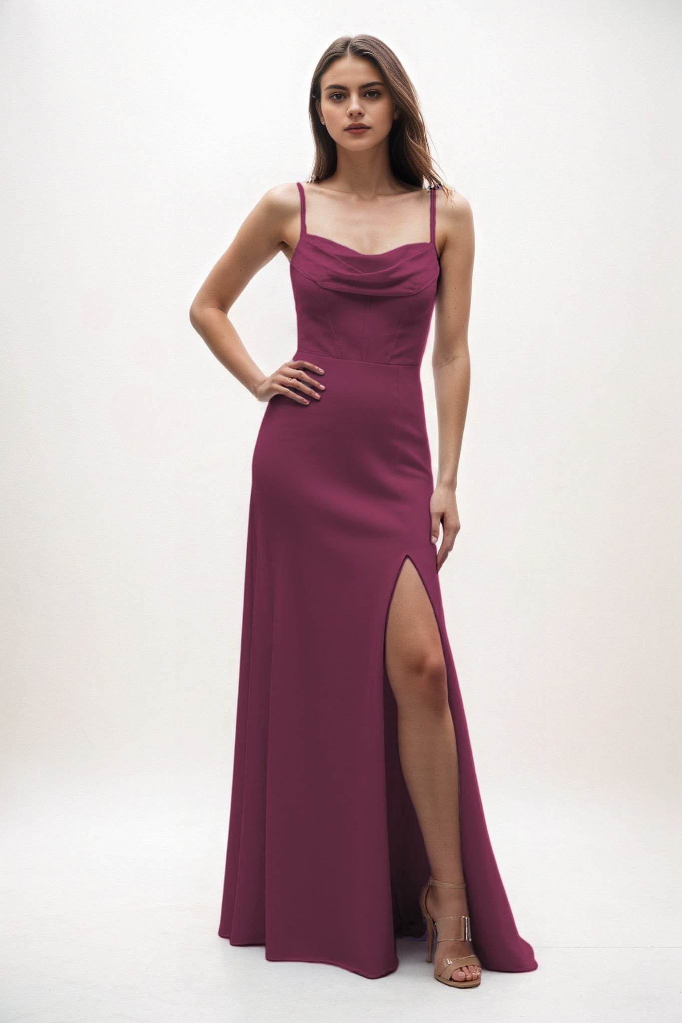 Sheath-Column Maxi Chiffon Bridesmaid Dress CB0855 - COCOMELODY