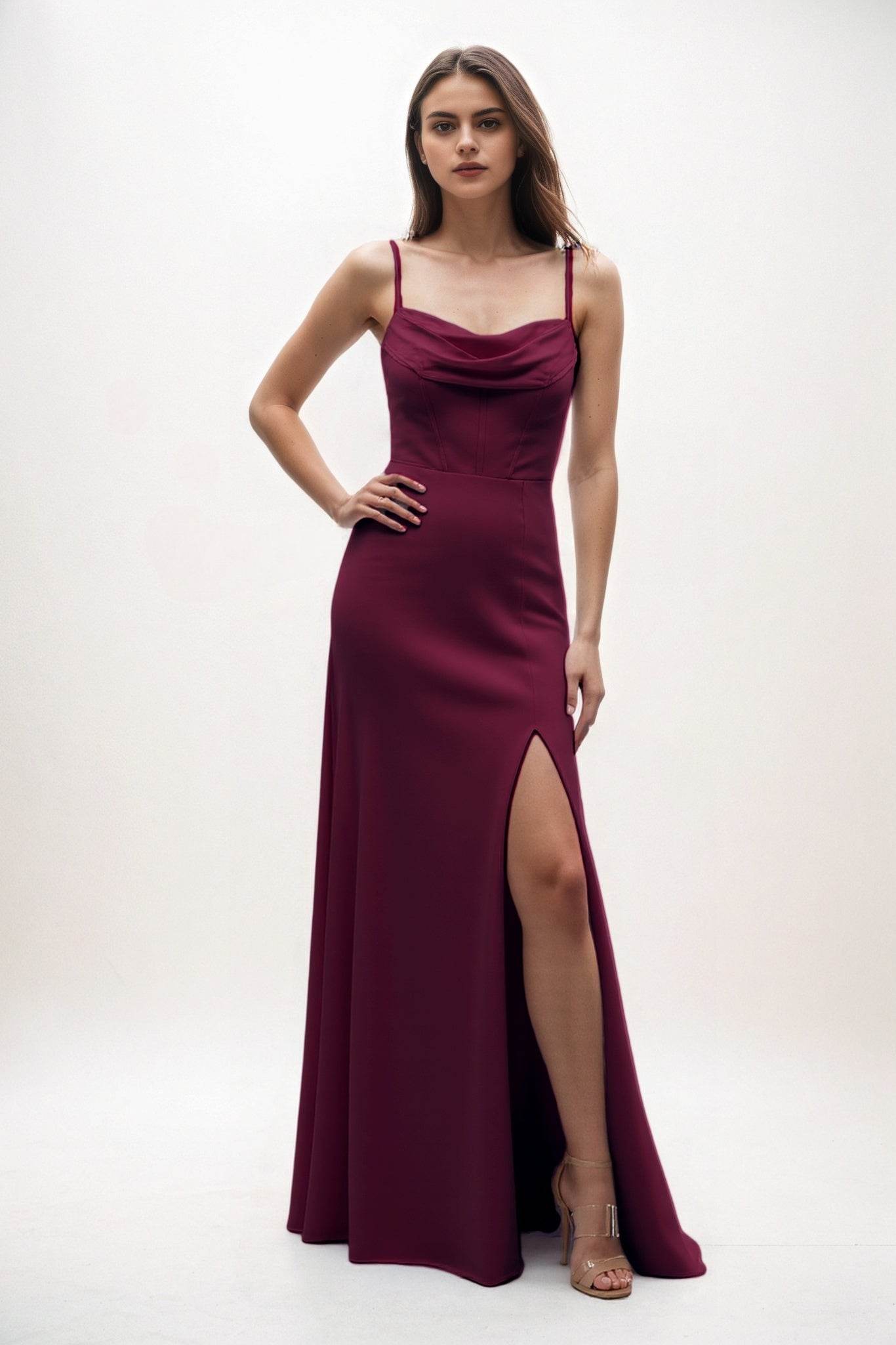Sheath-Column Maxi Chiffon Bridesmaid Dress CB0855 - COCOMELODY