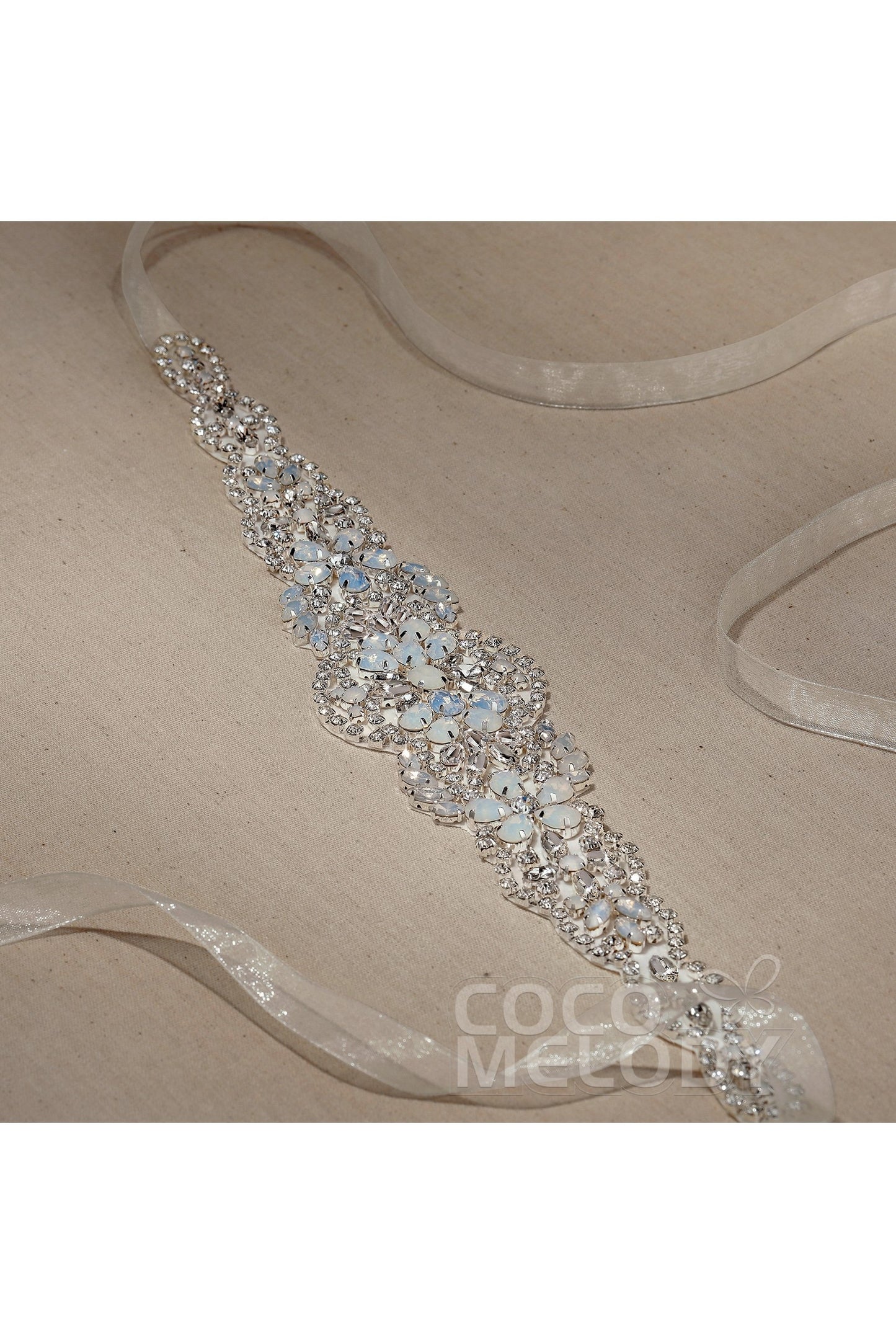 Tulle Wedding Sash with Opal and Rhinestone CC0053