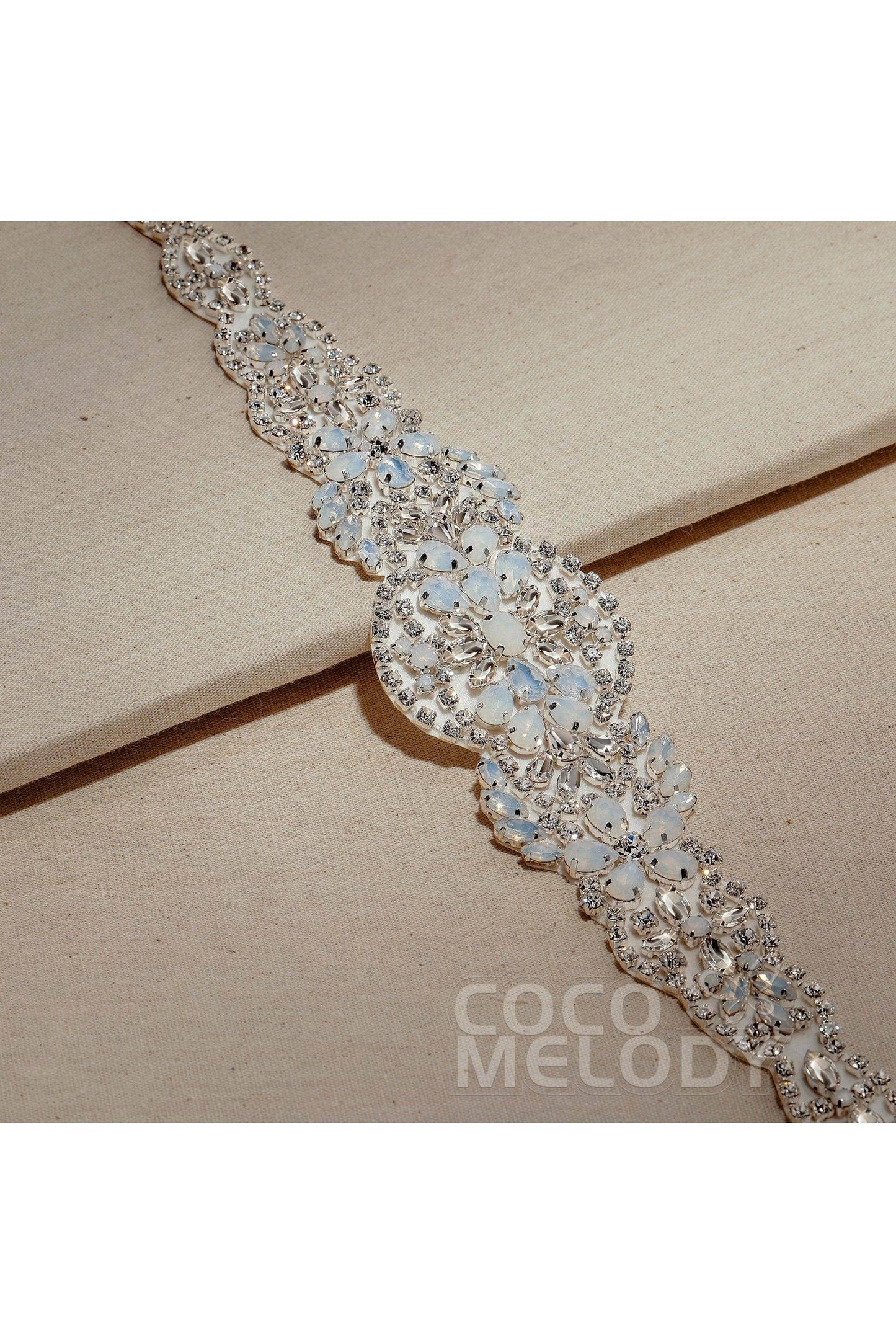 Tulle Wedding Sash with Opal and Rhinestone CC0053 - COCOMELODY