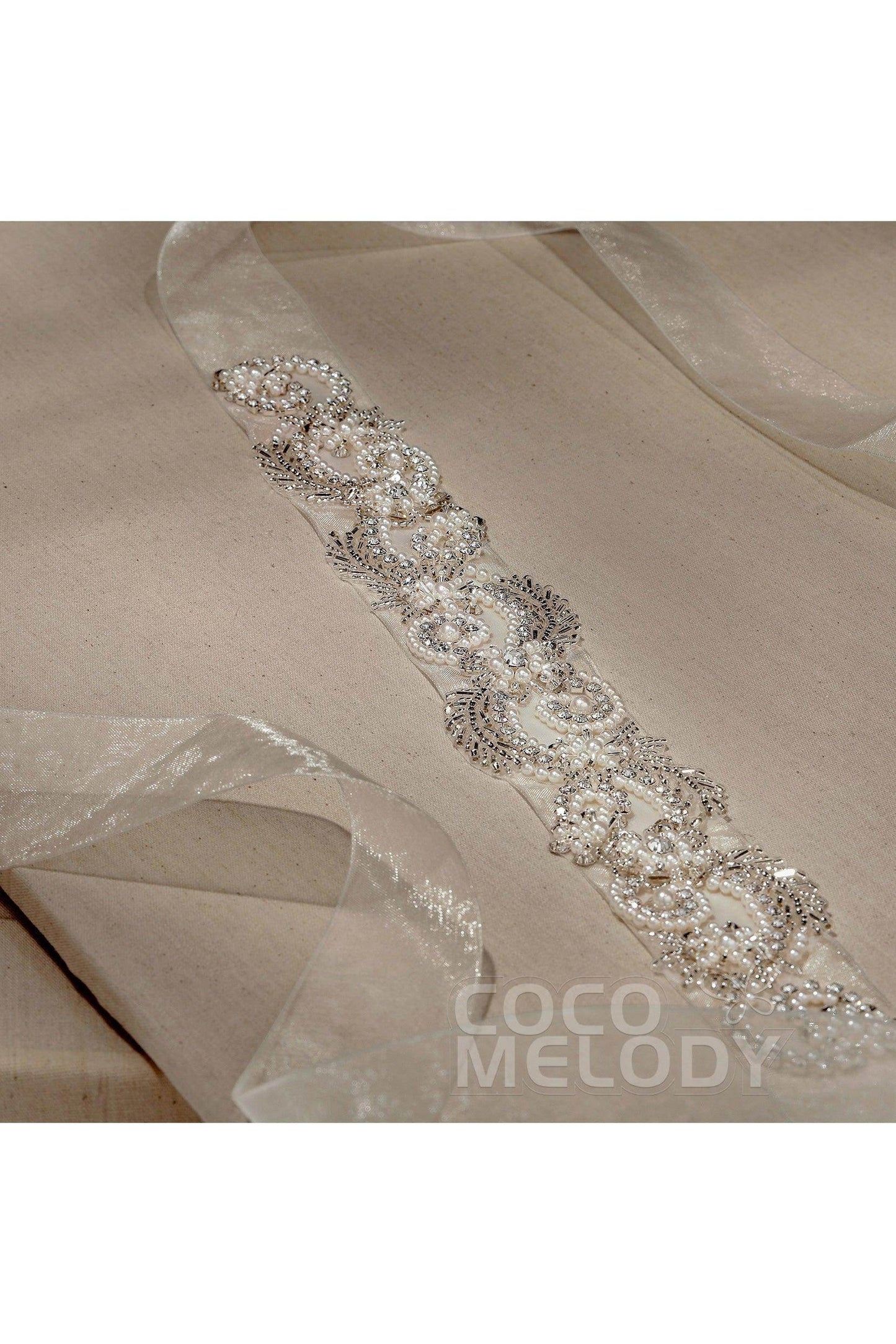 Tulle Wedding Sash with Rhinestone Imitation Pearl CC0056 - COCOMELODY