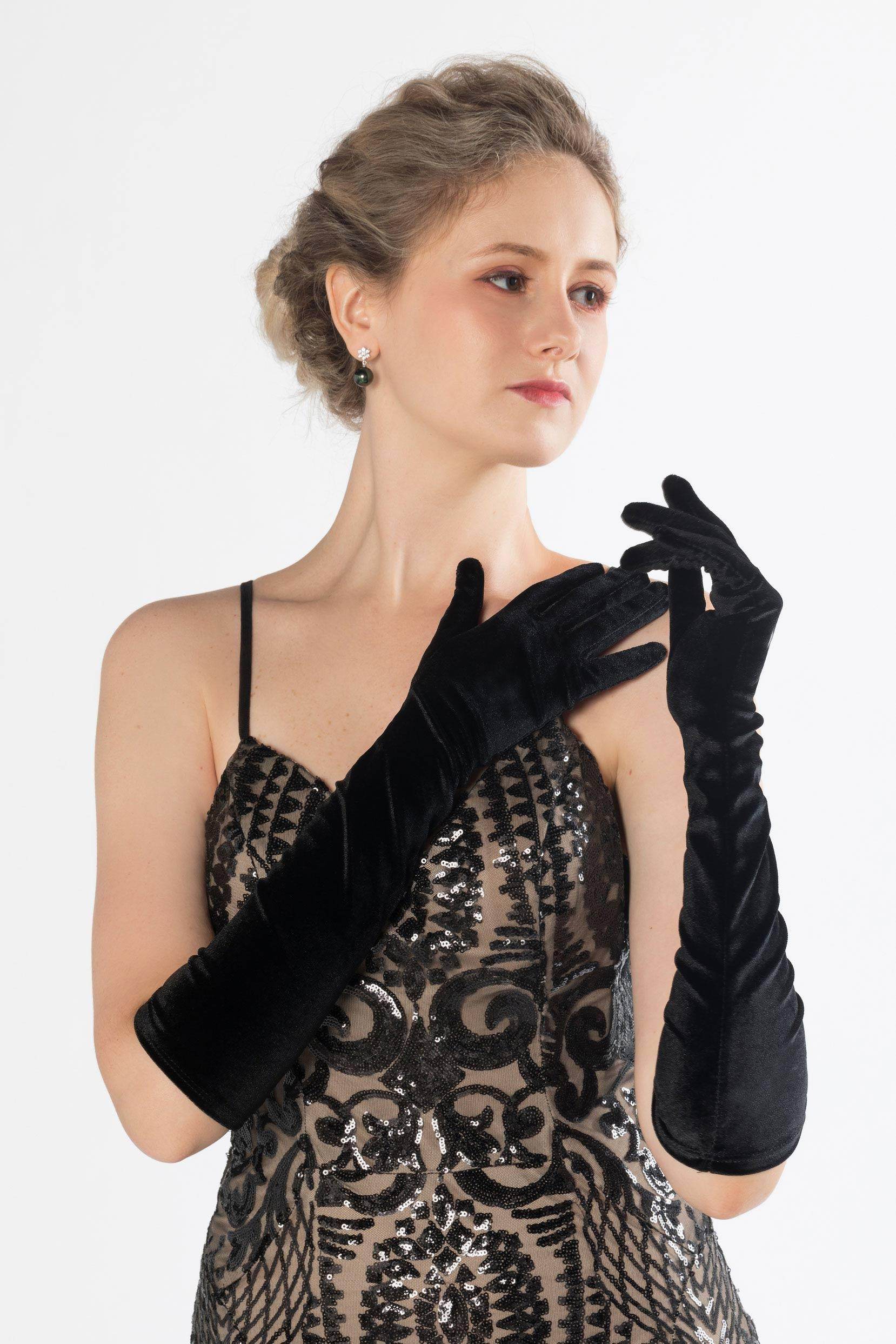 Fingertips Opera Length Velvet Wedding Gloves with COCOMELODY CD0070 Fingertips Opera Length Velvet Wedding Gloves with COCOMELODY CD0070