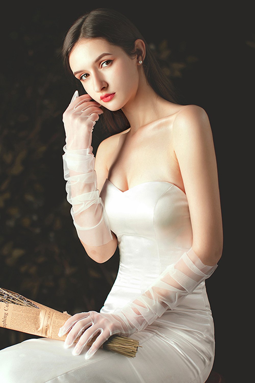 Fingertips Elbow Length Tulle Wedding Gloves CD0072