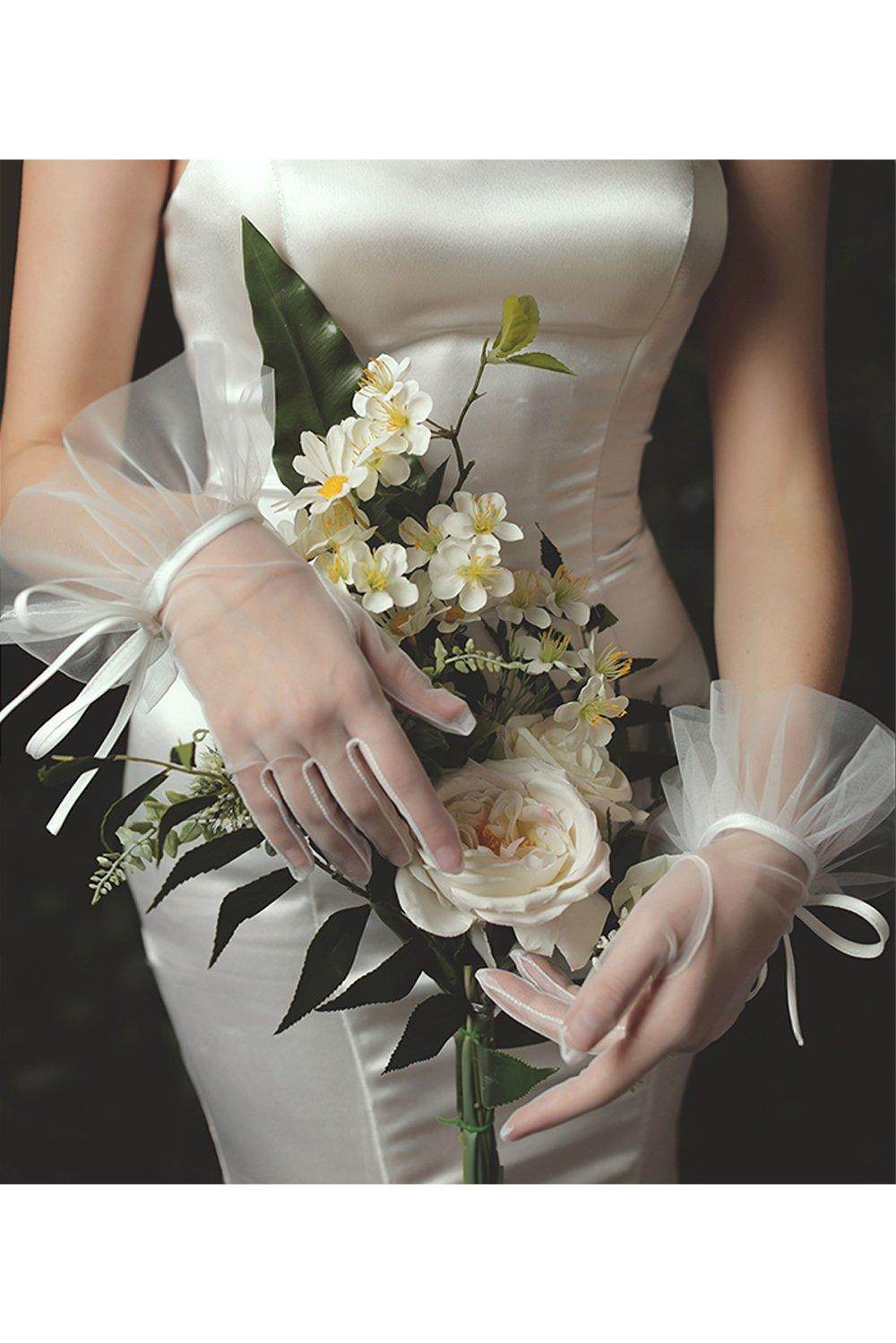 Fingertips Wrist Length Tulle Wedding Gloves CD0083 - COCOMELODY