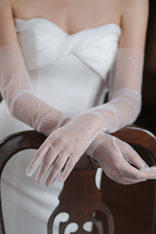 Fingertips Elbow Length Tulle Wedding Gloves CD0094