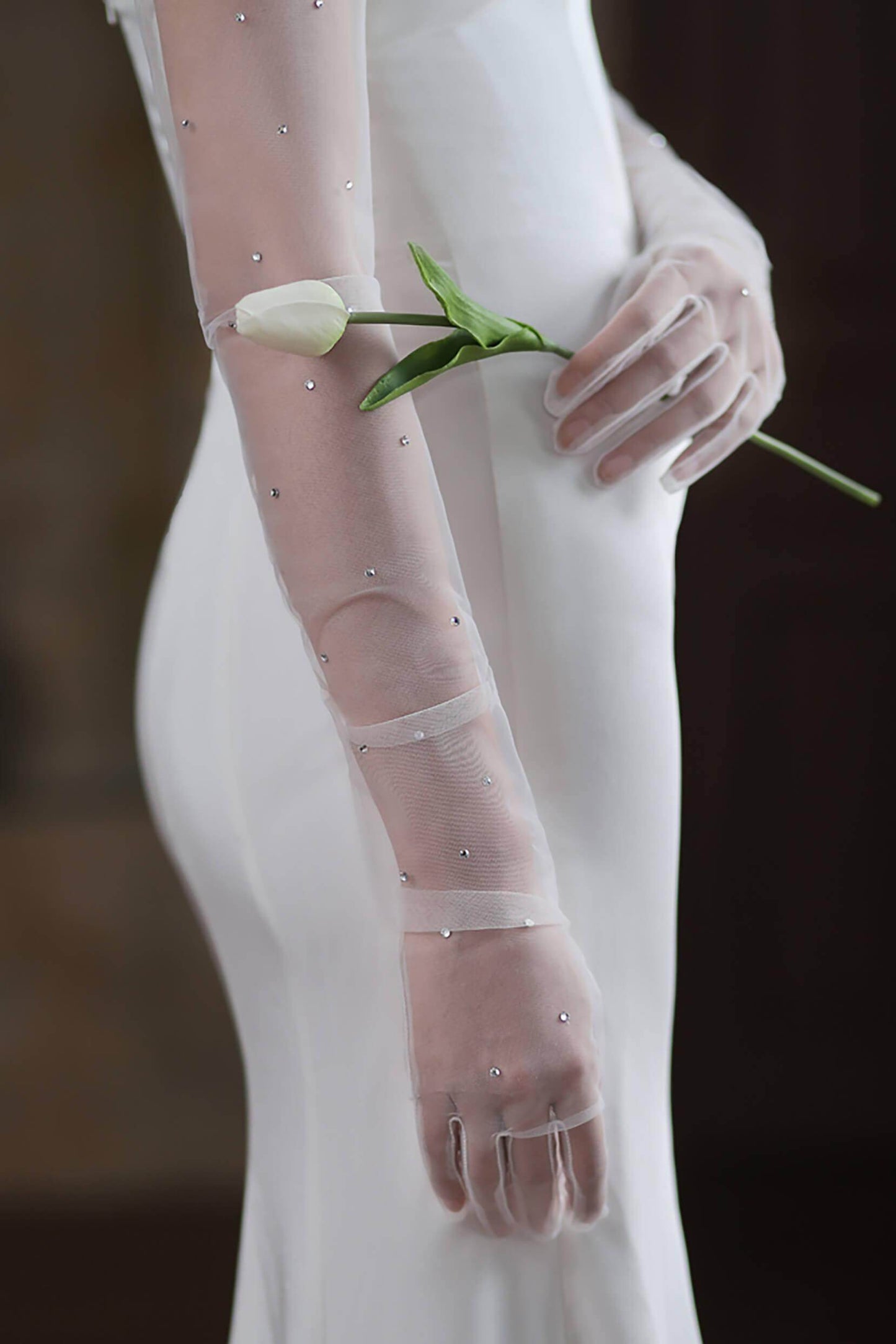 Fingertips Elbow Length Tulle Wedding Gloves CD0094 - COCOMELODY
