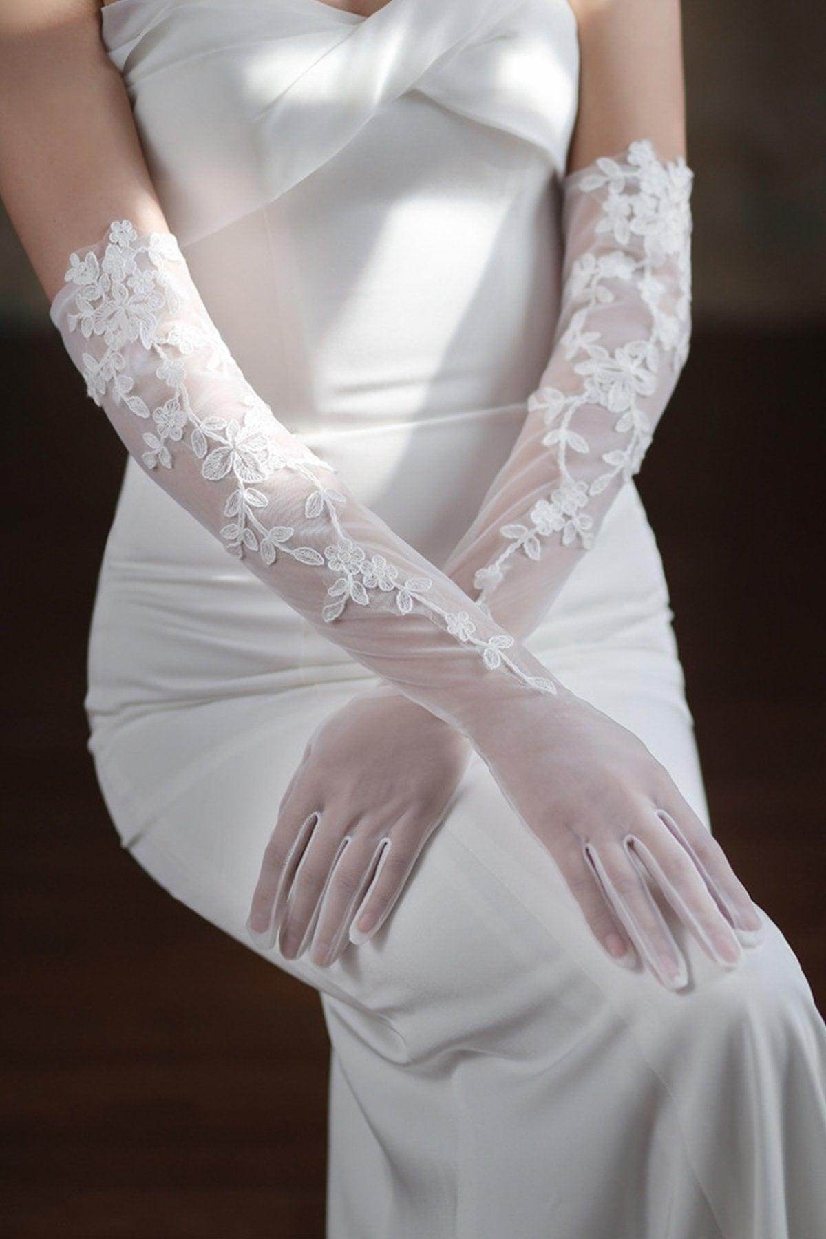 Fingertips Opera Length Tulle Wedding Gloves with Appliques CD0106 Fingertips Opera Length Tulle Wedding Gloves with Appliques CD0106
