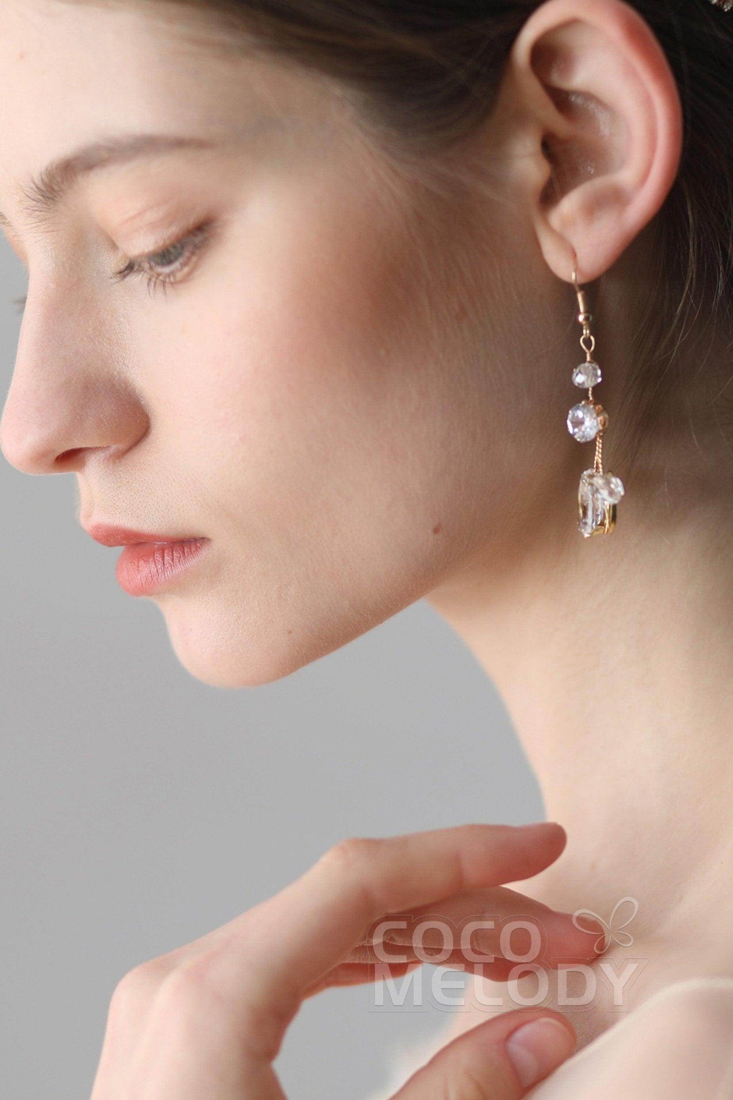 Alloy Wedding Earrings with Cubic Zirconia Crystal CE0047 - COCOMELODY