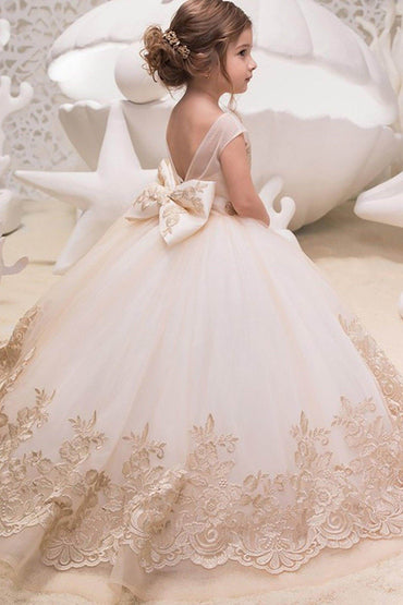 Ball Gown Floor Length Tulle Lace Flower Girl Dress CF0264 - COCOMELODY