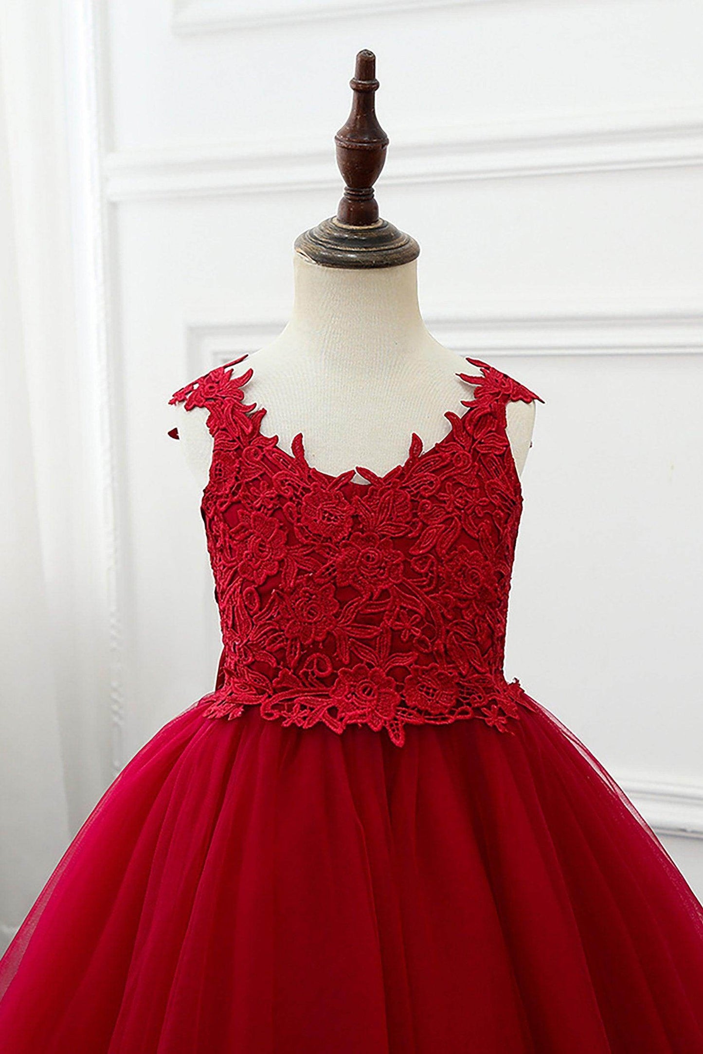 A-Line Knee Length Tulle Lace Flower Girl Dress CF0265 - COCOMELODY