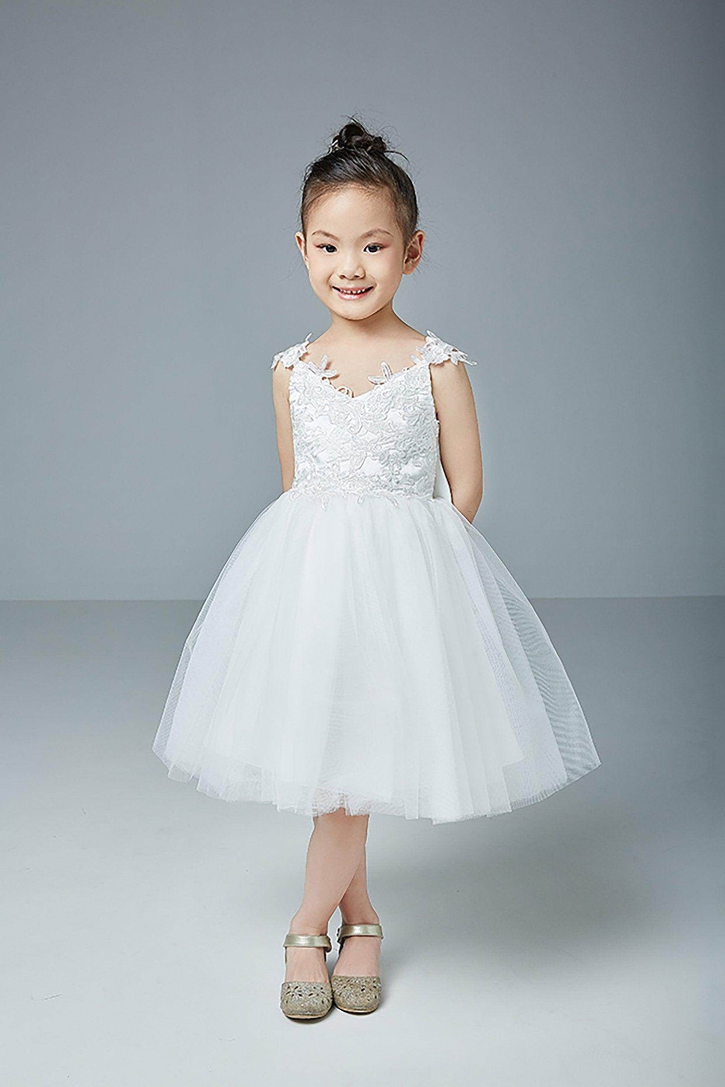 A-Line Knee Length Tulle Lace Flower Girl Dress CF0265 - COCOMELODY