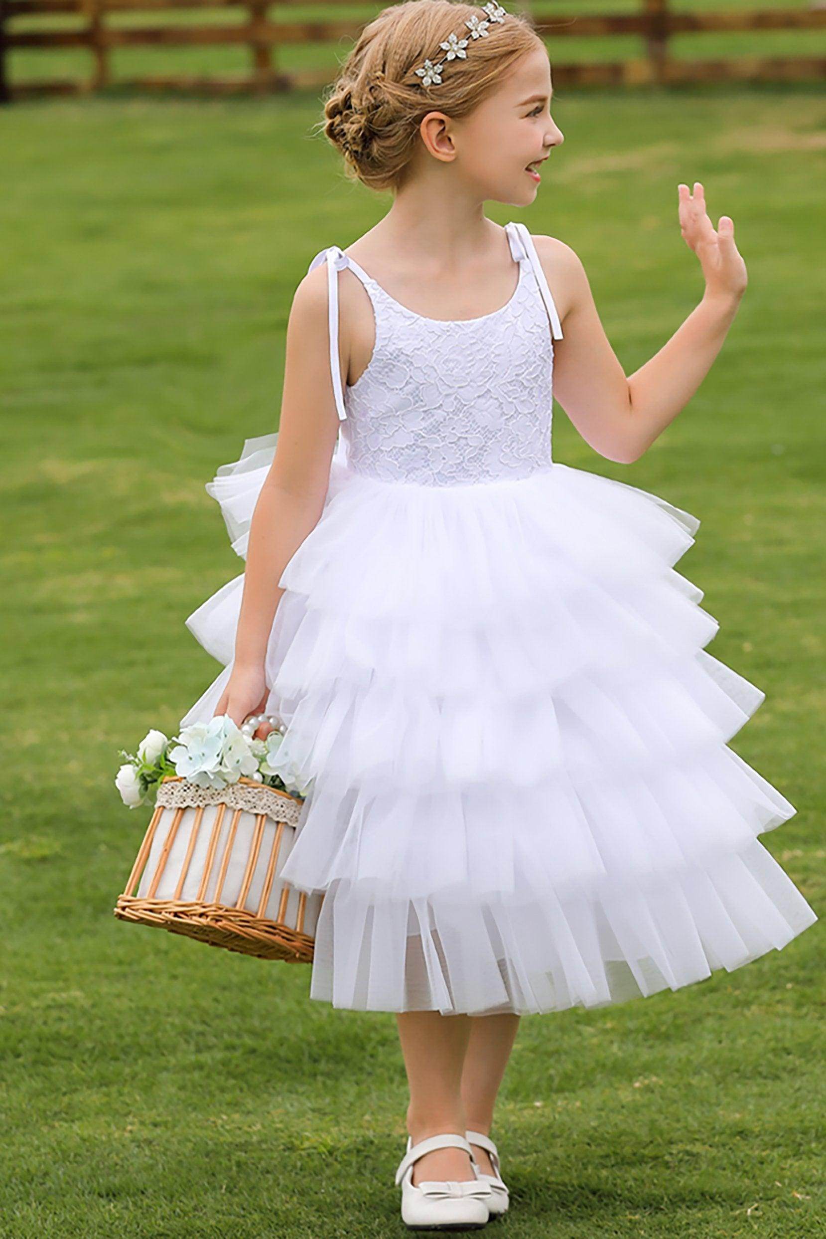 Ball Gown Tea Length Tulle Lace Flower Girl Dress CF0266 - COCOMELODY