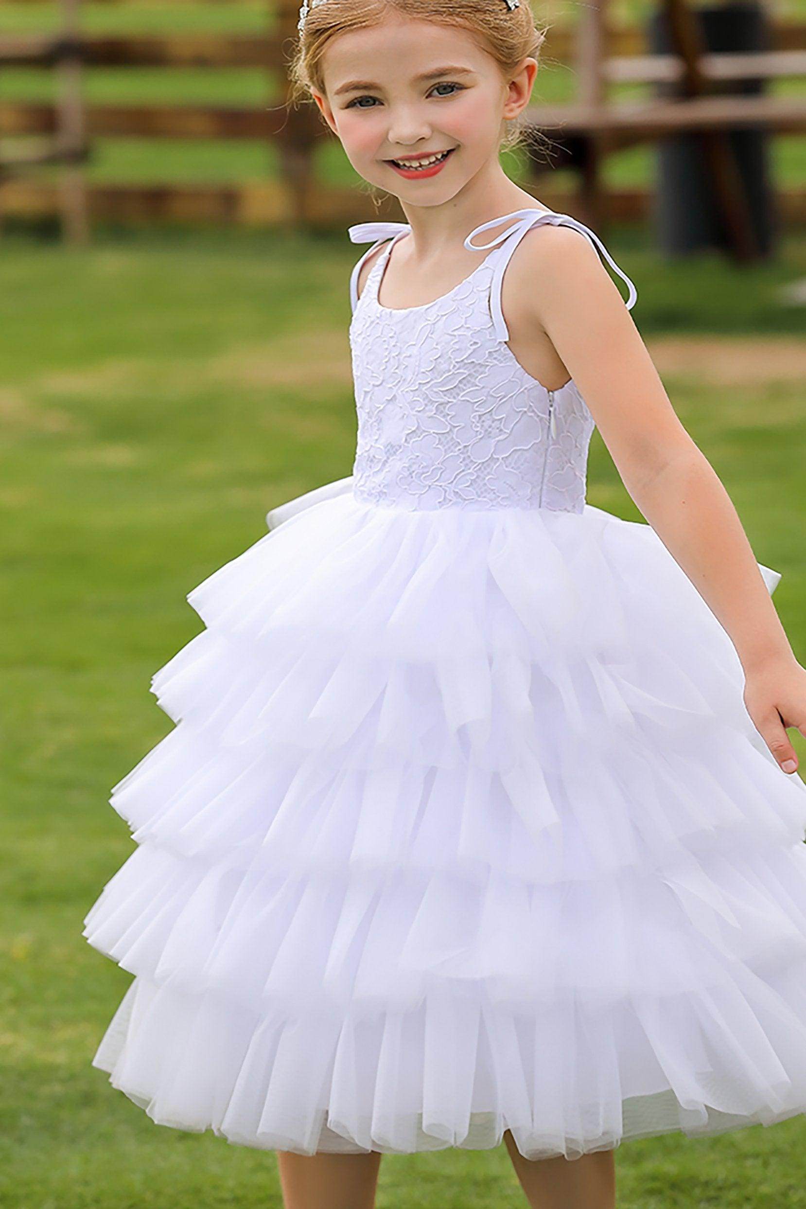 Ball Gown Tea Length Tulle Lace Flower Girl Dress CF0266 - COCOMELODY