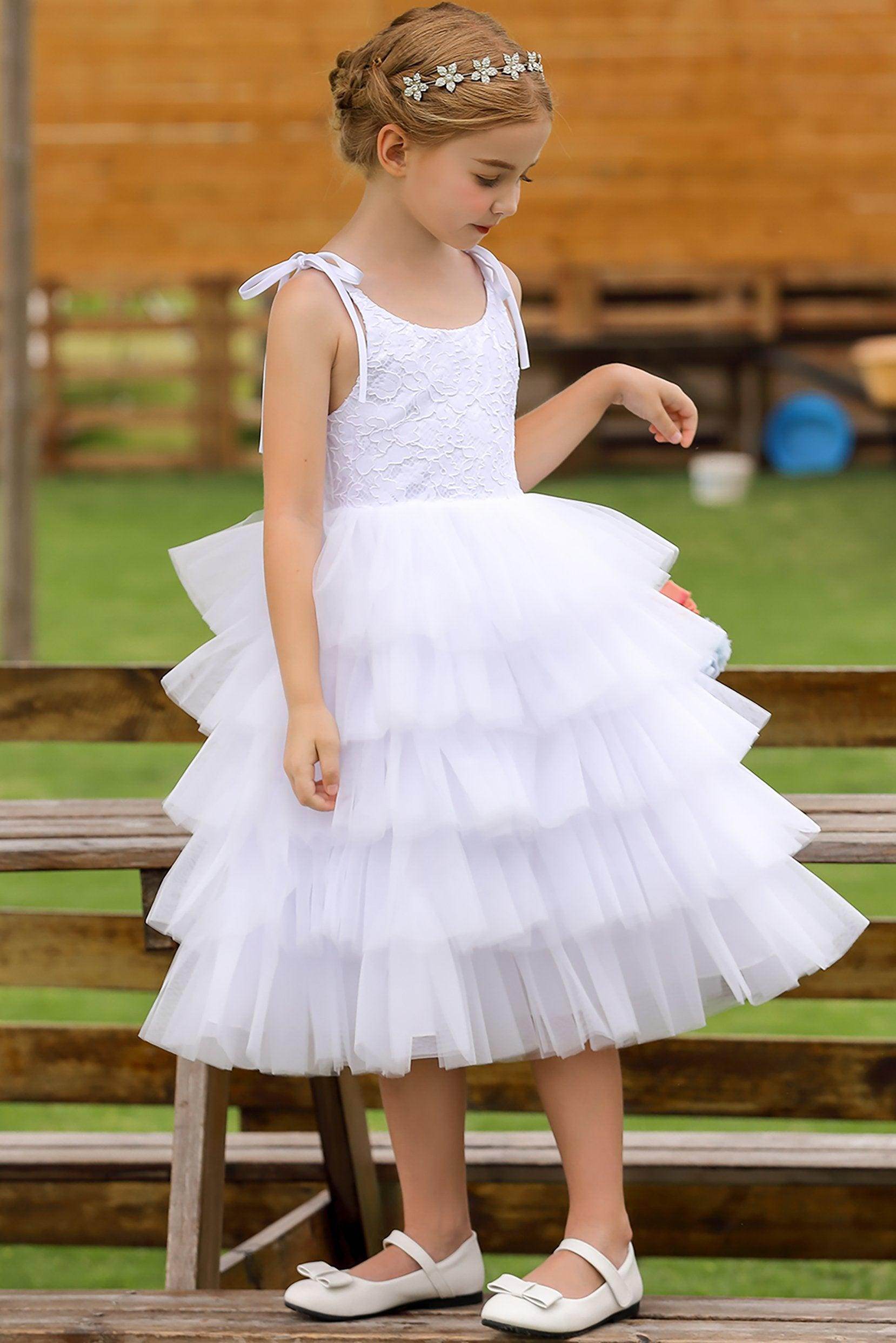 Ball Gown Tea Length Tulle Lace Flower Girl Dress CF0266 - COCOMELODY
