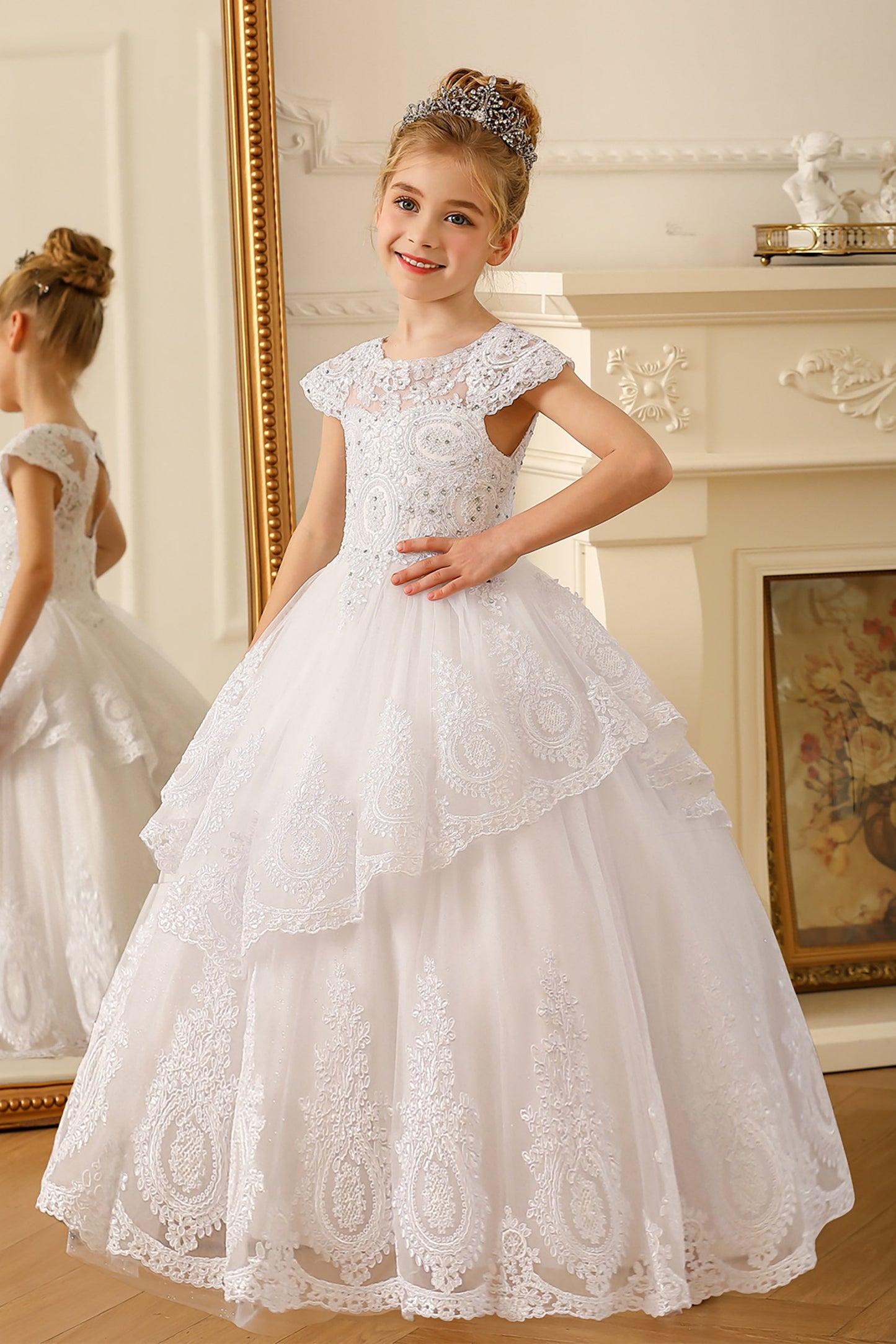 Ball Gown Floor Length Tulle Lace Flower Girl Dress CF0267