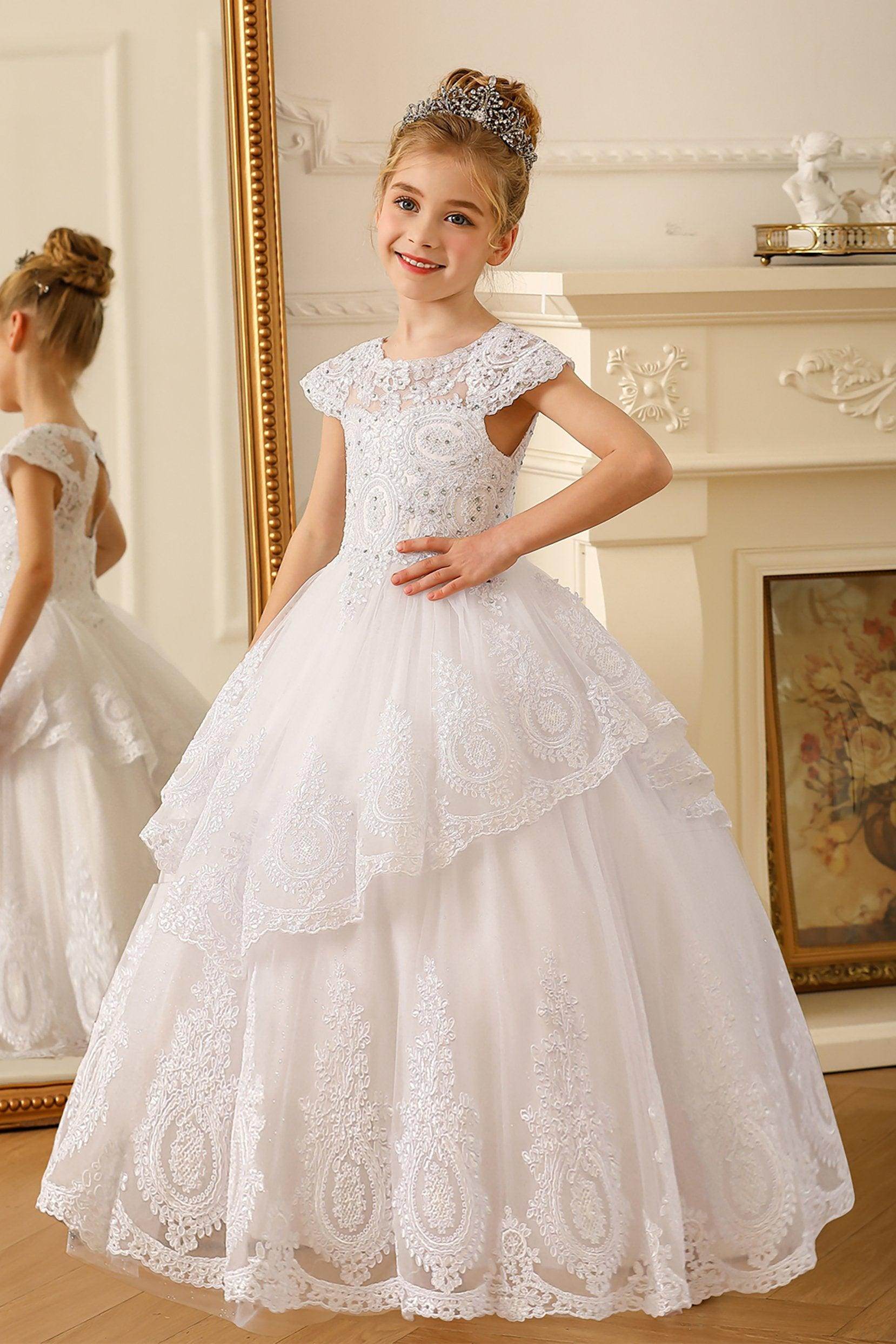 Ball Gown Floor Length Tulle Lace Flower Girl Dress COCOMELODY CF0267, 7 Days / White / 6 Ball Gown Floor Length Tulle Lace Flower Girl Dress COCOMELODY CF0267, 7 Days / White / 6