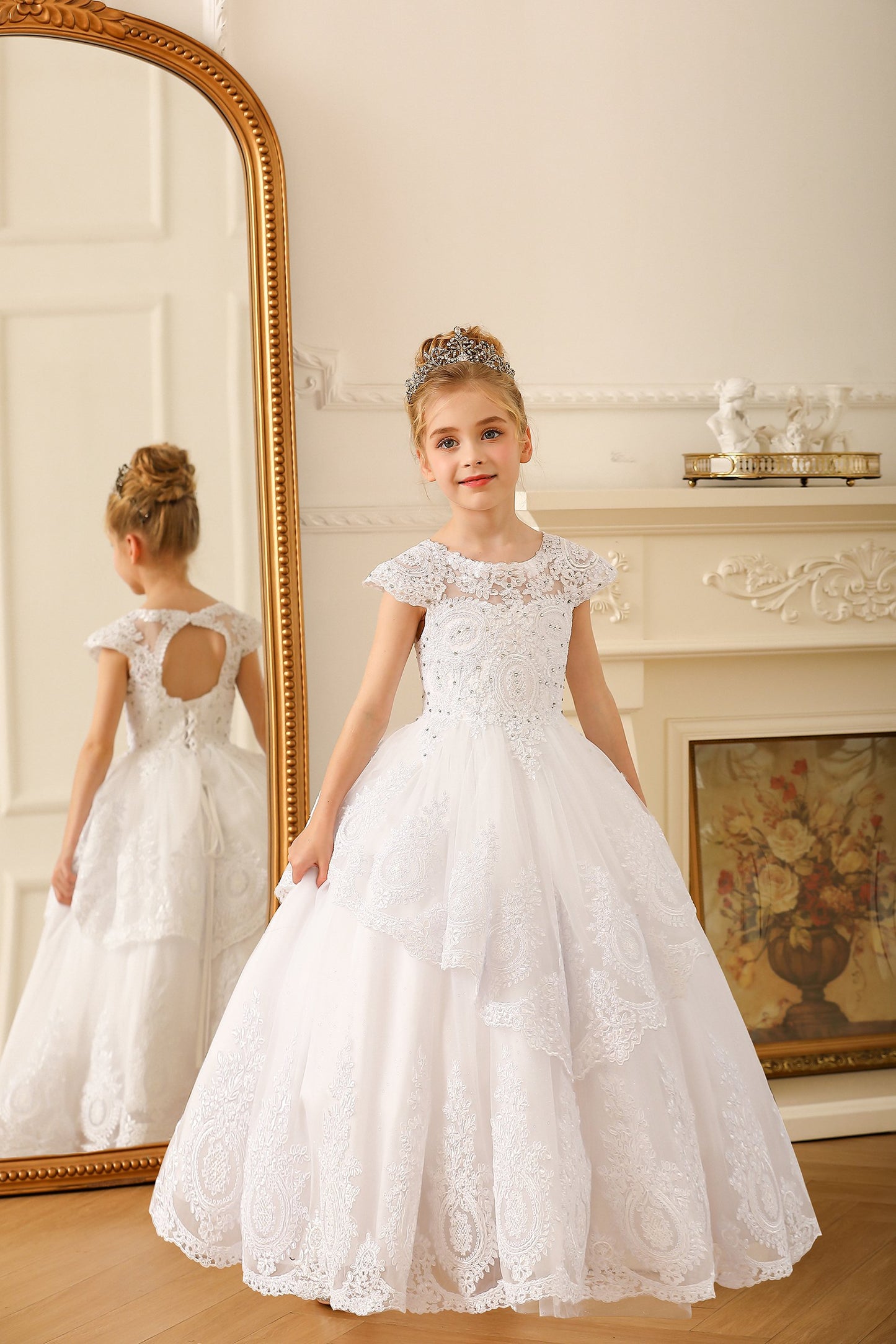 Ball Gown Floor Length Tulle Lace Flower Girl Dress CF0267