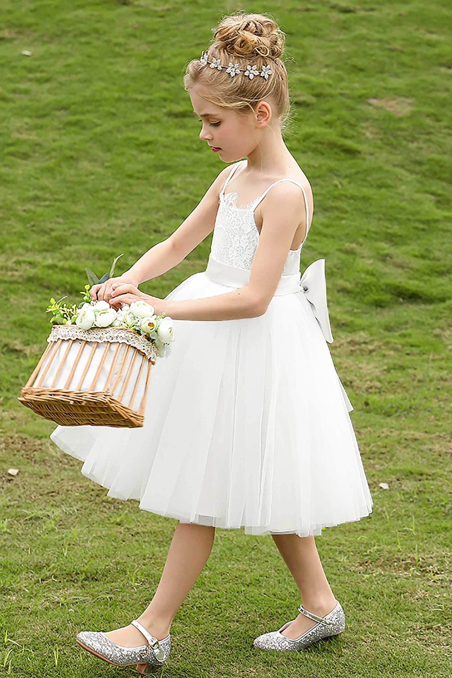 A-Line Knee Length Tulle Lace Flower Girl Dress CF0268 - COCOMELODY