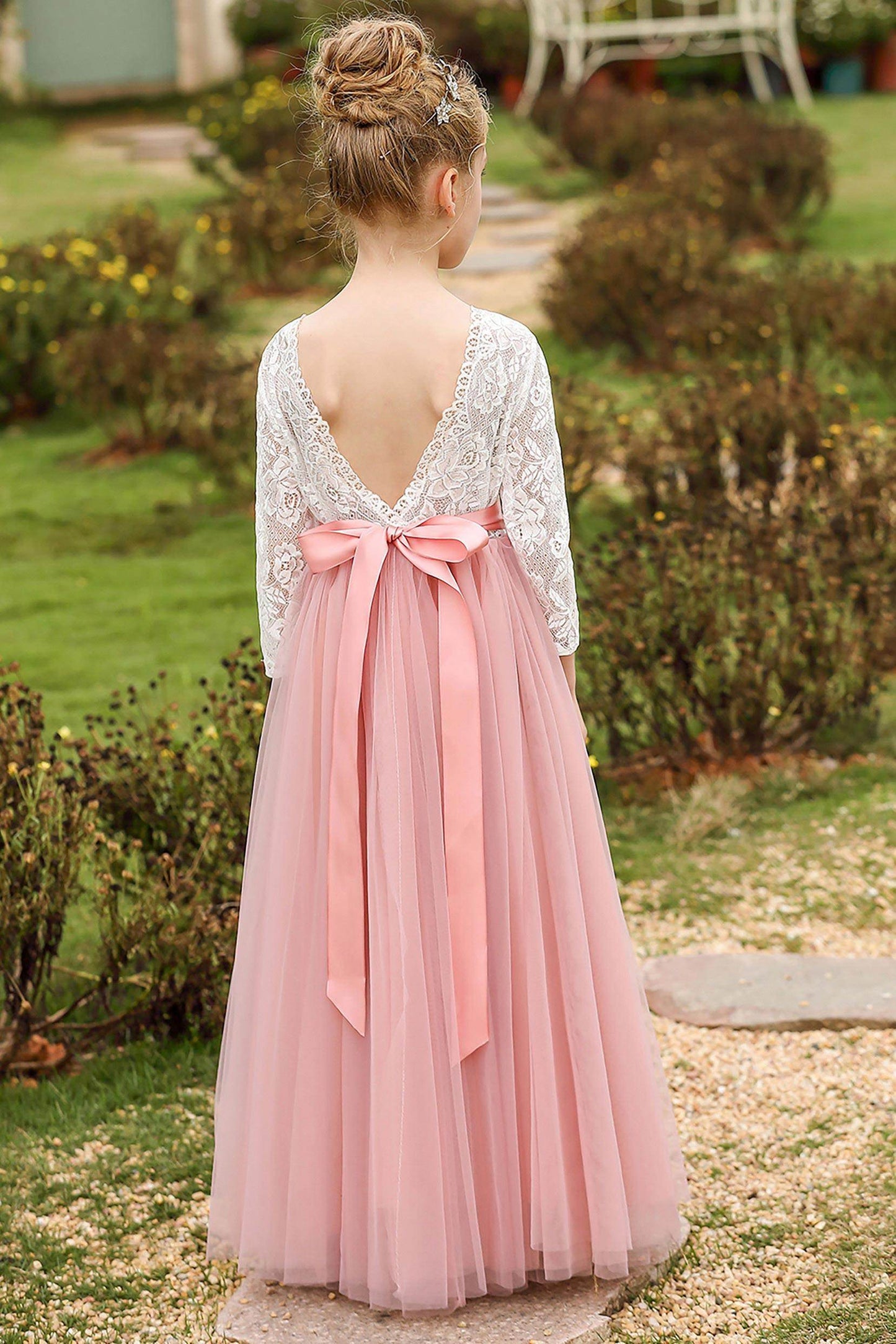 A-Line Floor Length Tulle Lace Flower Girl Dress CF0270 - COCOMELODY