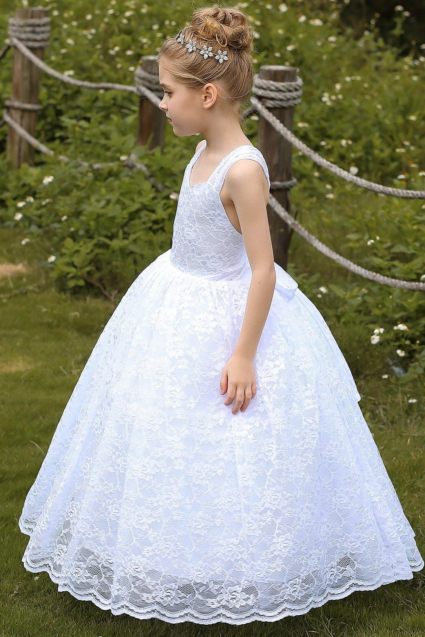 A-Line Floor Length Tulle Lace Flower Girl Dress CF0271 - COCOMELODY