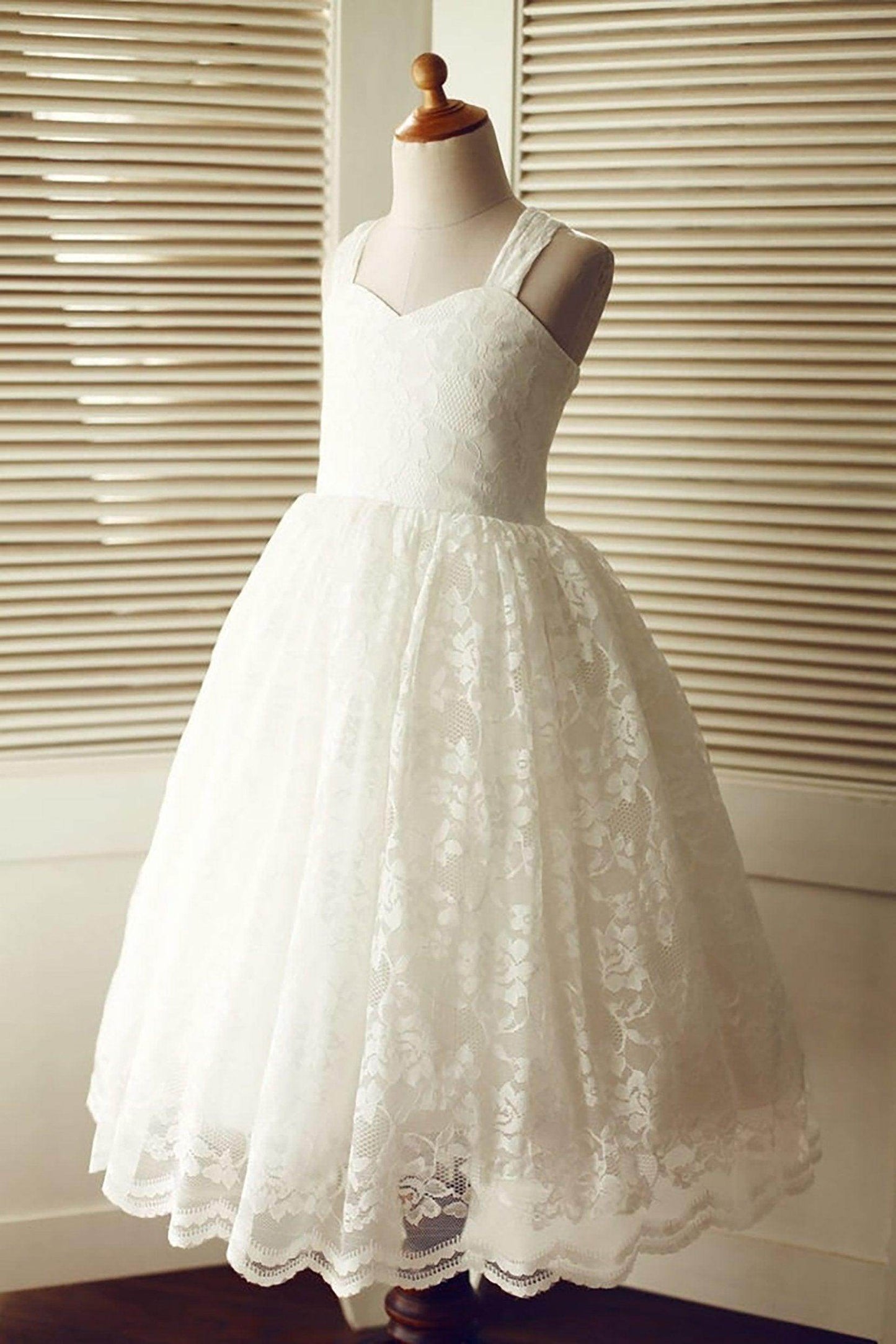 A-Line Floor Length Tulle Lace Flower Girl Dress CF0271 - COCOMELODY
