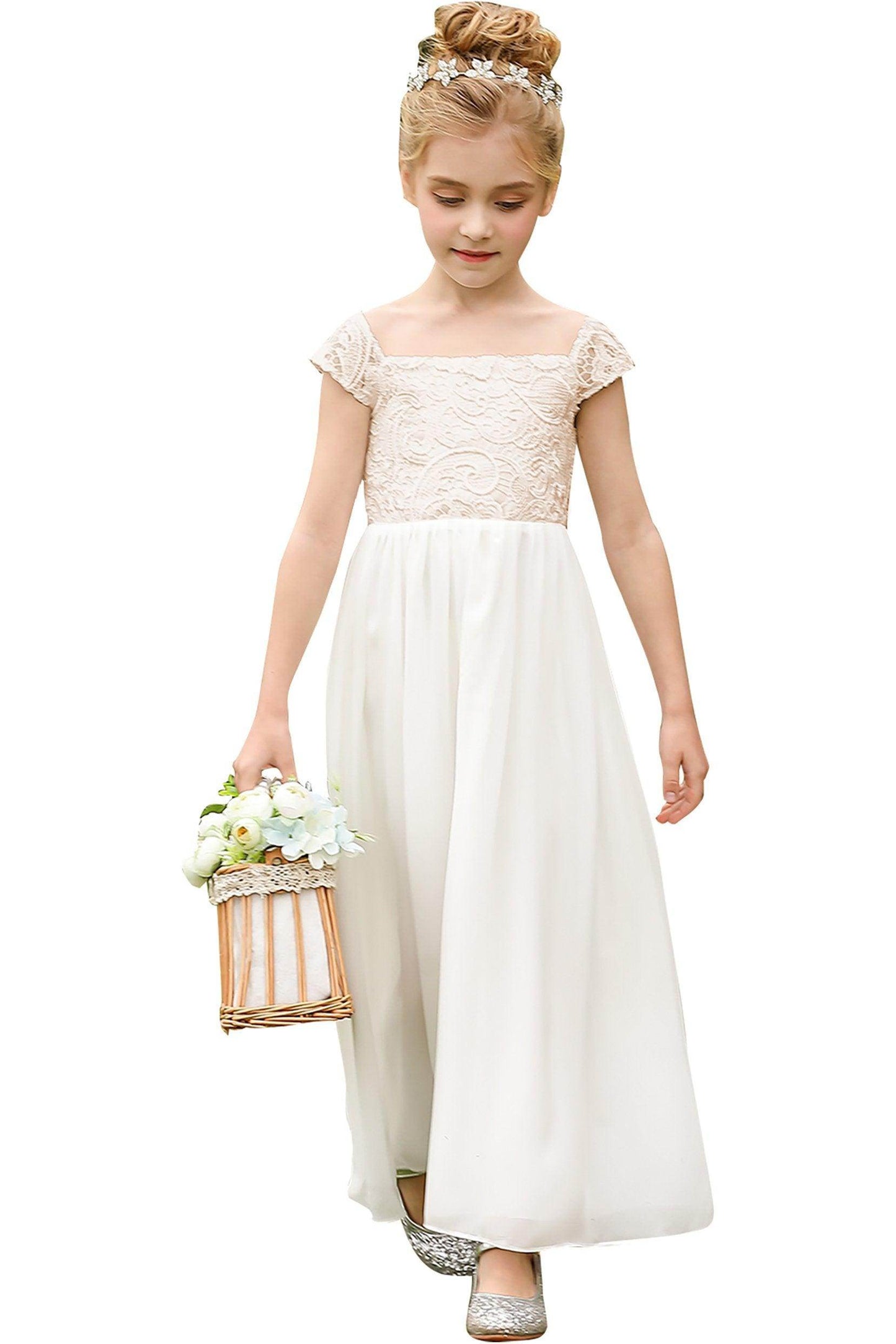 A-Line Floor Length Tulle Lace Flower Girl Dress CF0272 - COCOMELODY