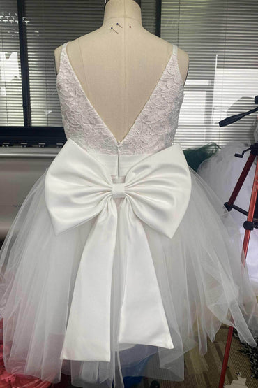 A-Line Knee Length Tulle Lace Flower Girl Dress CF0273 - COCOMELODY