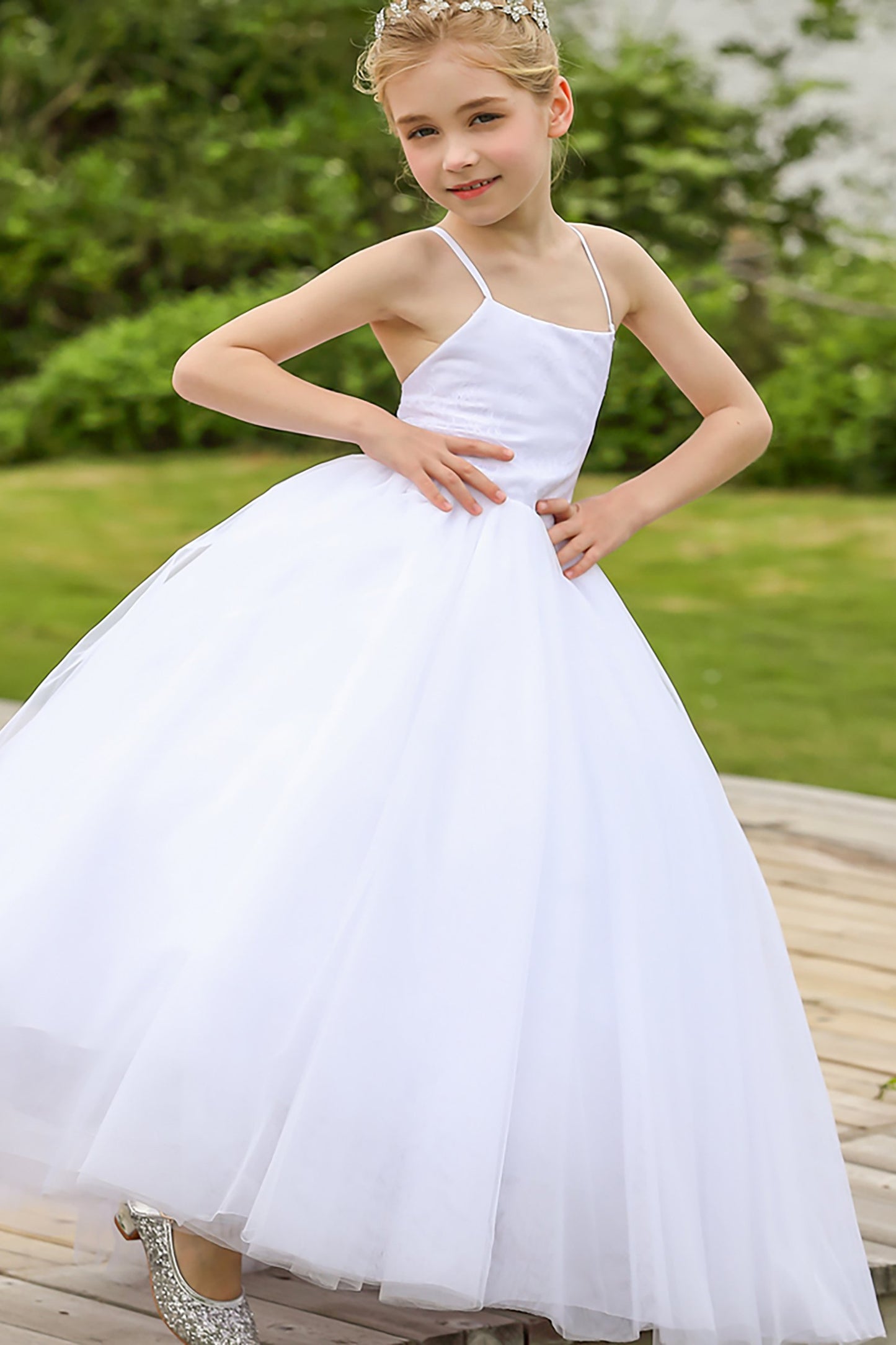 A-Line Floor Length Satin Tulle Flower Girl Dress CF0274