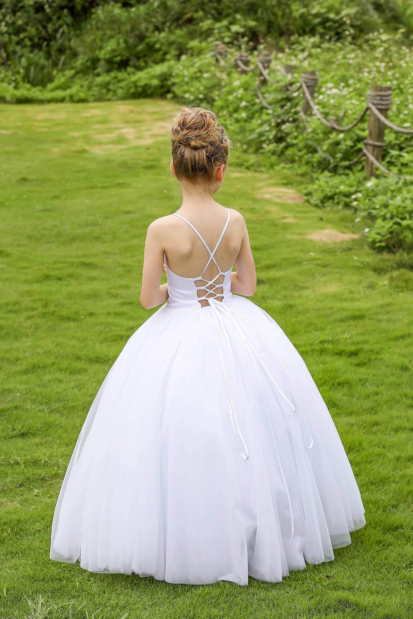 A-Line Floor Length Satin Tulle Flower Girl Dress CF0274 - COCOMELODY