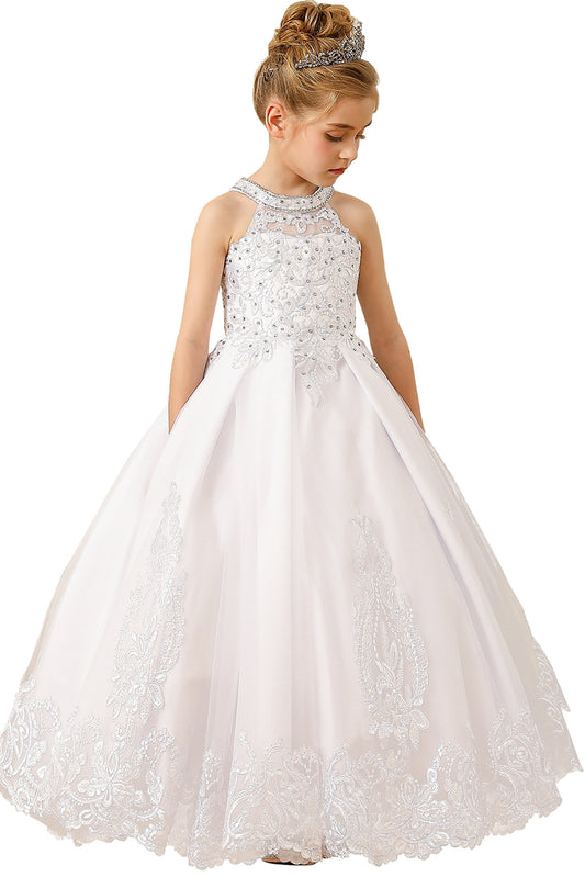 Ball Gown Floor Length Tulle Lace Flower Girl Dress CF0275