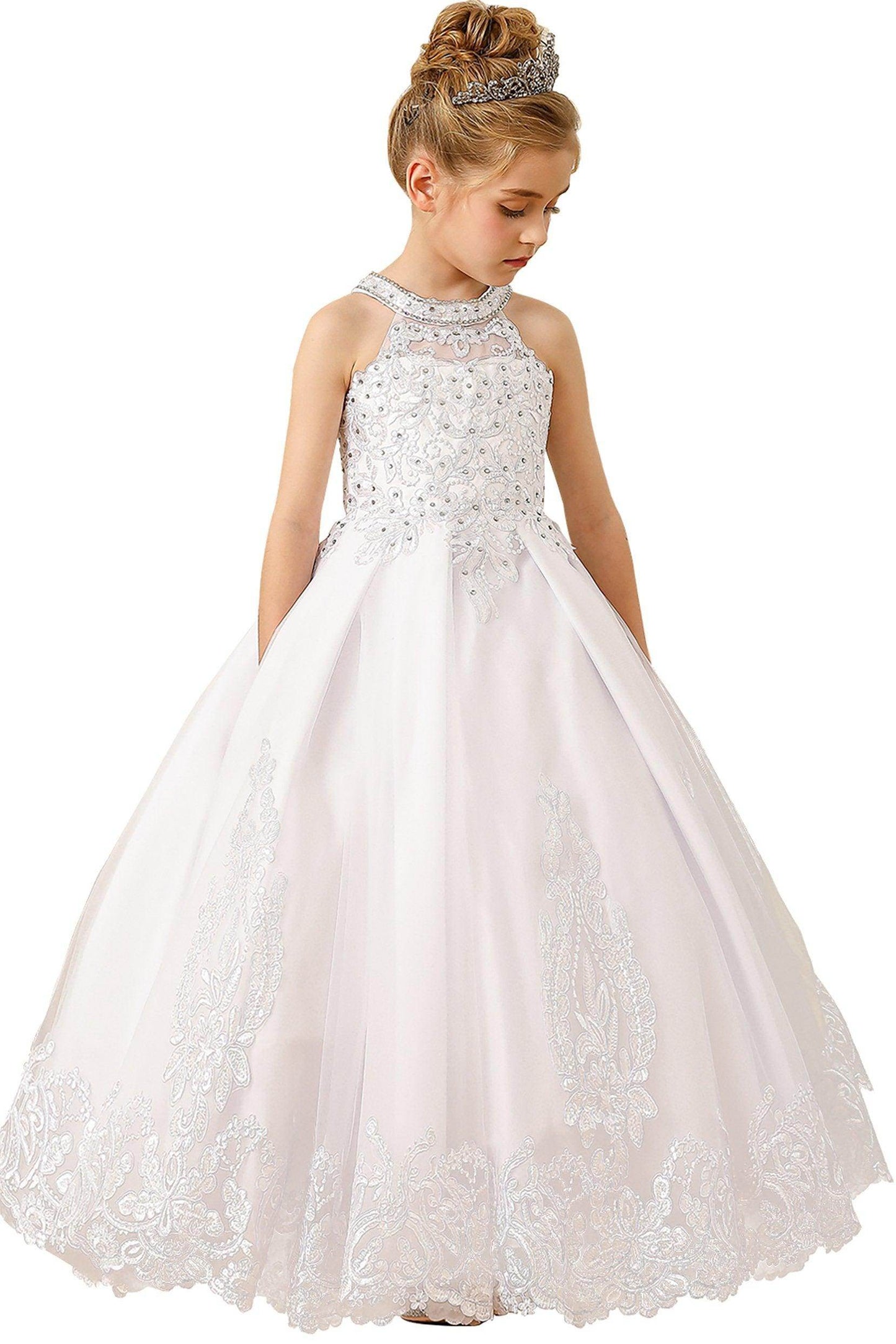 Ball Gown Floor Length Tulle Lace Flower Girl Dress CF0275 - COCOMELODY