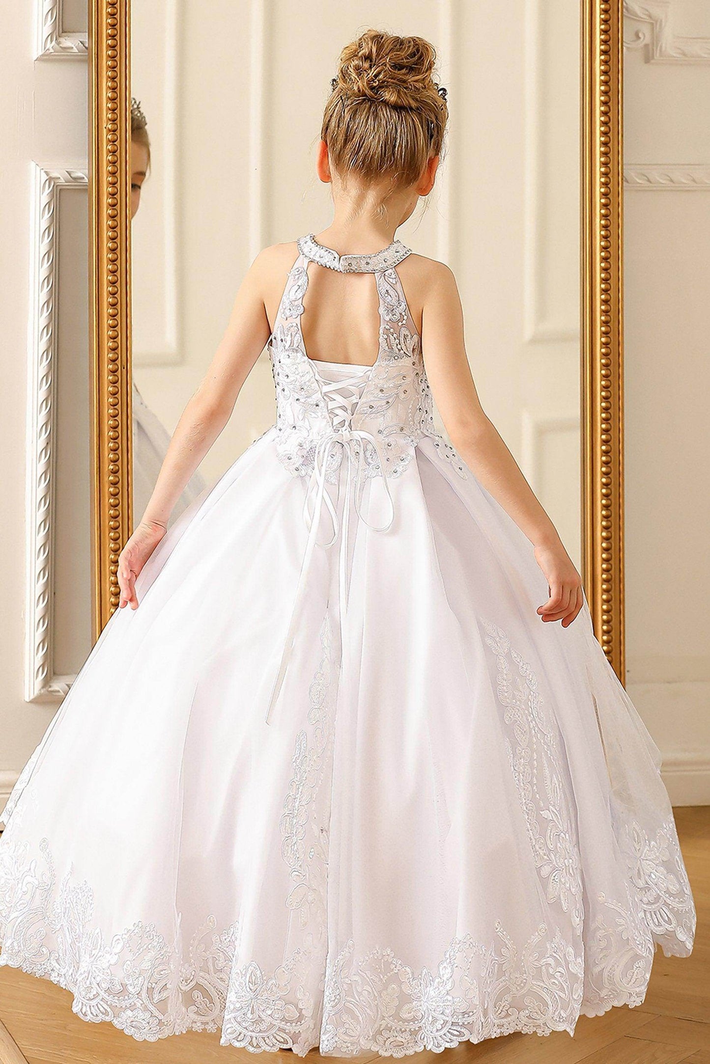 Ball Gown Floor Length Tulle Lace Flower Girl Dress CF0275 - COCOMELODY