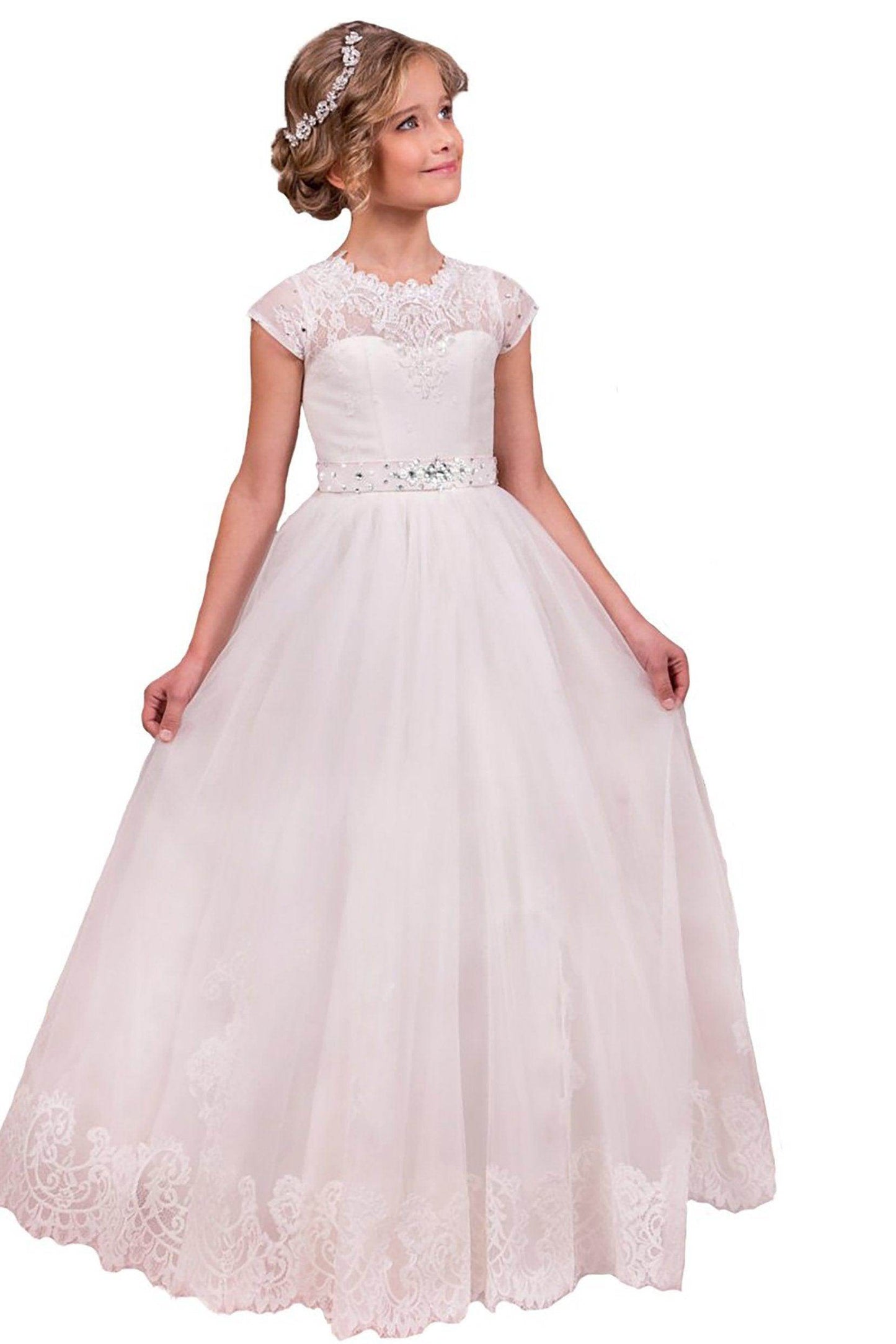 A-Line Floor Length Tulle Lace Flower Girl Dress CF0280 - COCOMELODY
