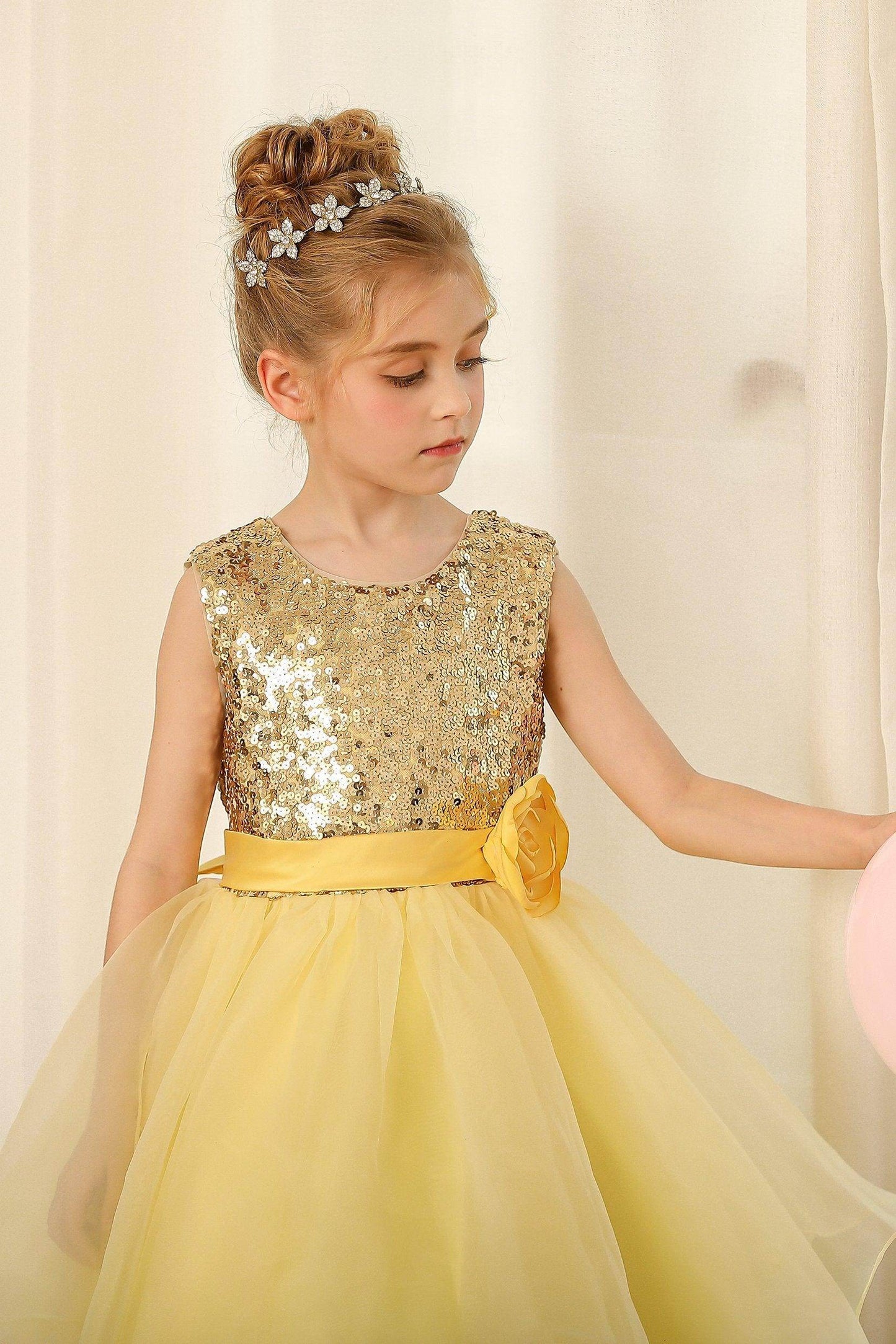 A-Line Floor Length Tulle Sequined Flower Girl Dress CF0281 - COCOMELODY