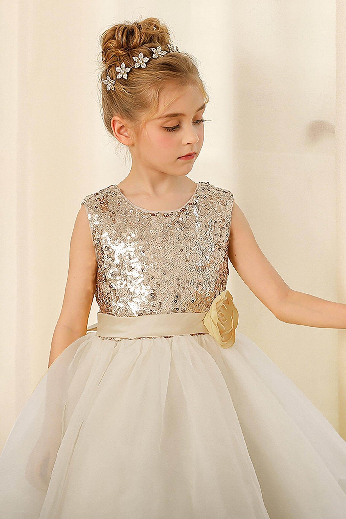 A-Line Floor Length Tulle Sequined Flower Girl Dress CF0281 - COCOMELODY