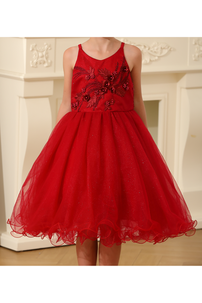 A-Line Tea Length Tulle Lace Flower Girl Dress CF0285