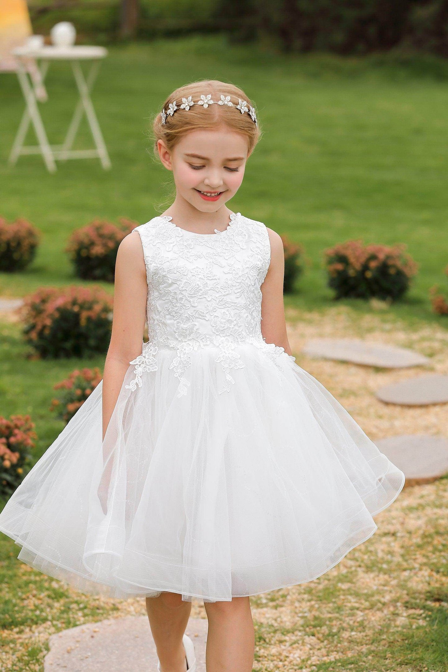 A-Line Knee Length Tulle Lace Flower Girl Dress CF0286 - COCOMELODY