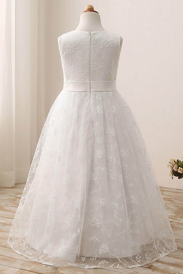 A-Line Tea Length Lace Flower Girl Dress CF0287 - COCOMELODY