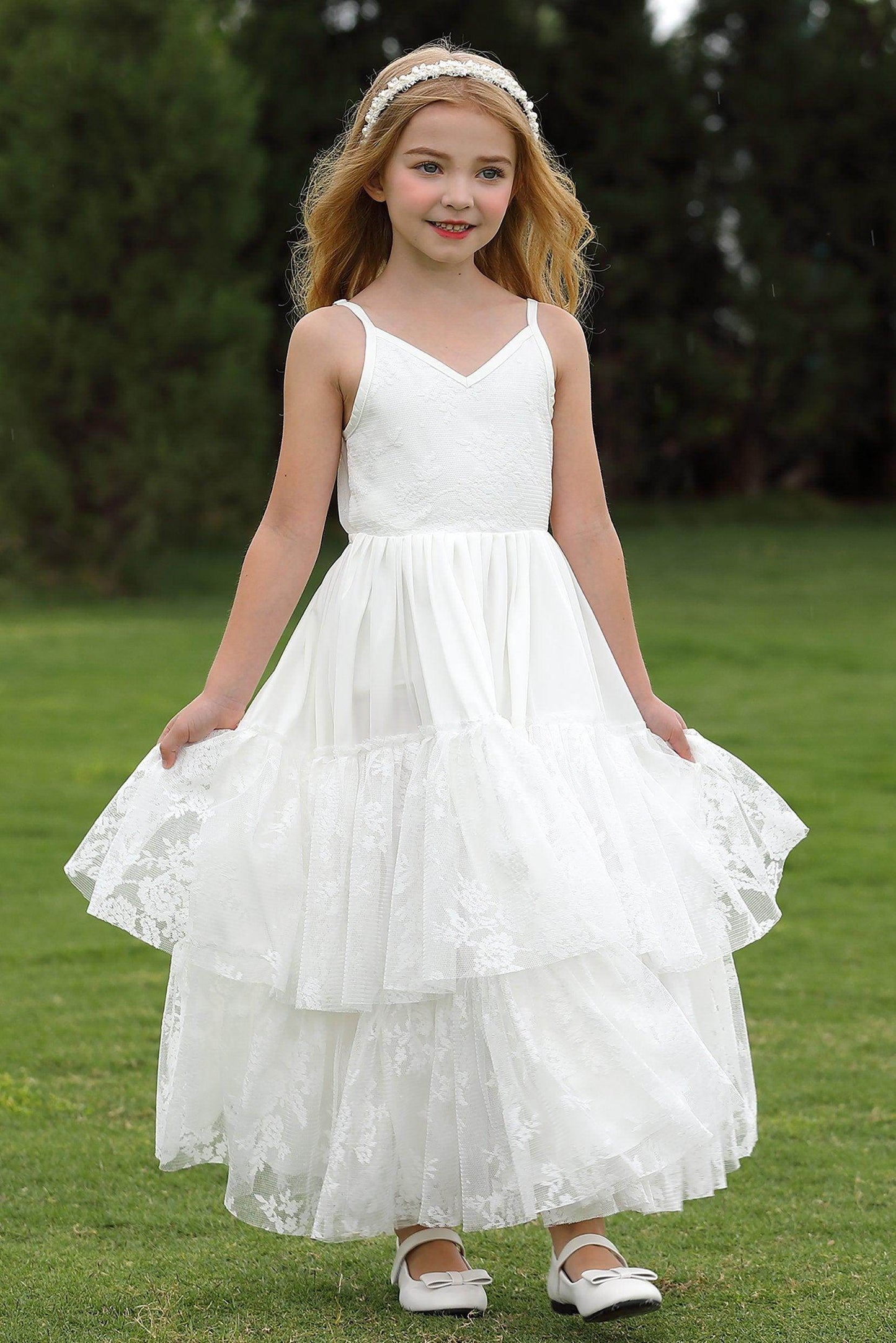 A-Line Floor Length Lace Flower Girl Dress CF0288 - COCOMELODY