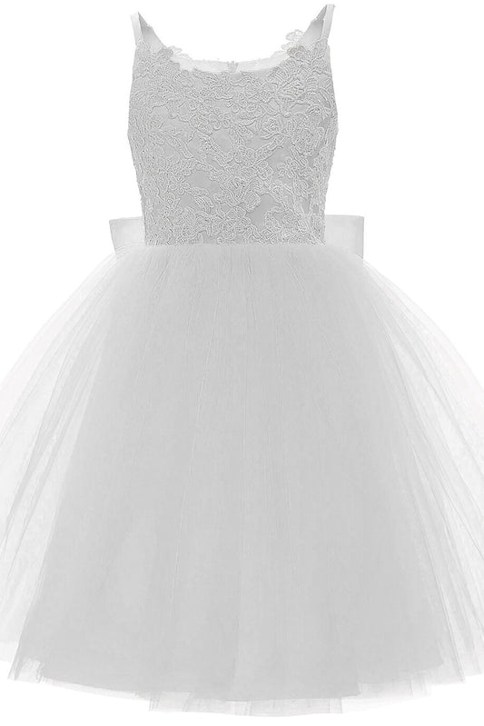 A-Line Knee Length Tulle Lace Flower Girl Dress CF0292