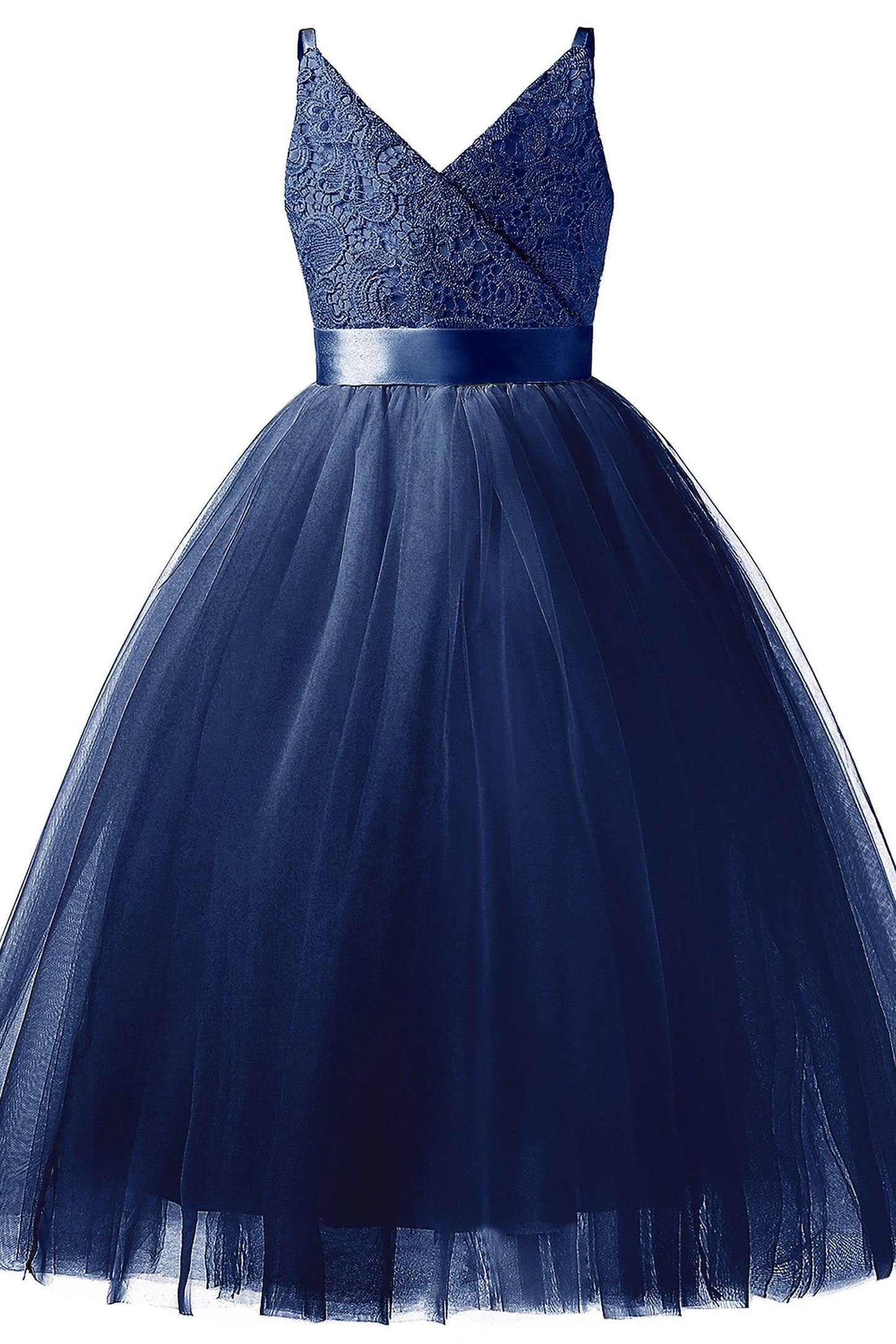 A-Line Tea Length Tulle Lace Flower Girl Dress CF0293 - COCOMELODY