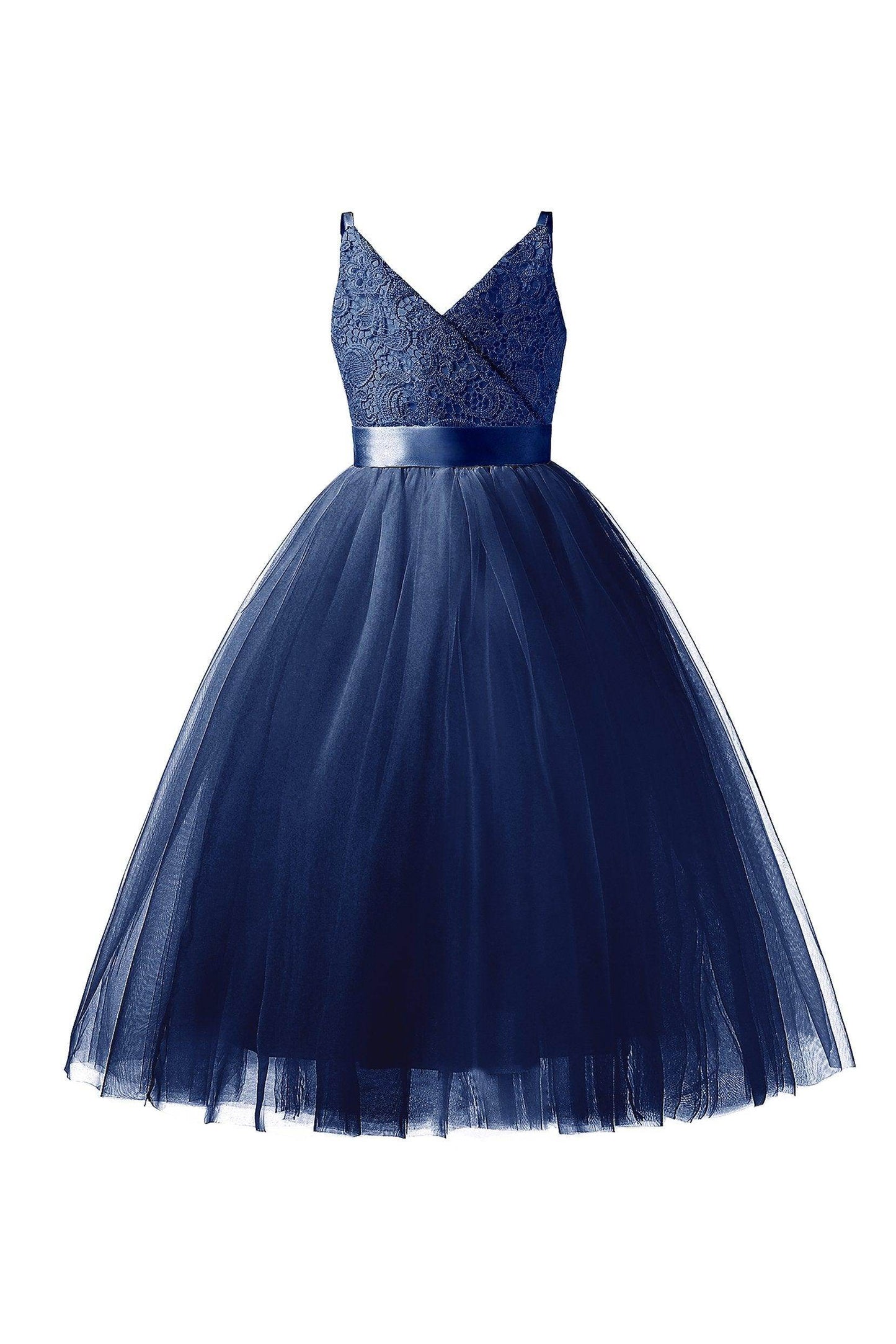 A-Line Tea Length Tulle Lace Flower Girl Dress CF0293 - COCOMELODY